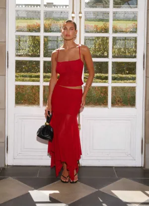 Dionne Maxi Skirt - Red Double Layer Construction Urban Pulse