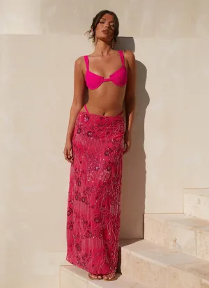 Corinna Low Rise Sequin Maxi Skirt - Fuchsia Bold Print