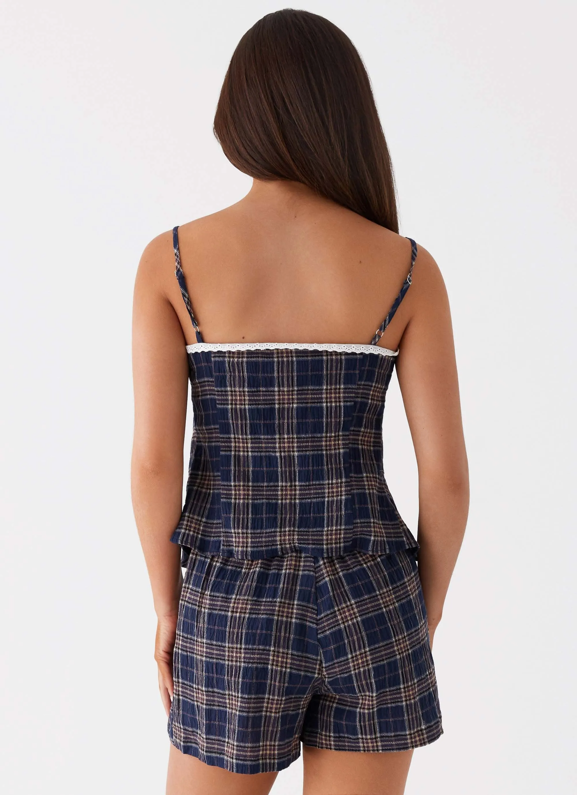 Tapered Cut PortableOption Tamaira Tie Top - Navy Check