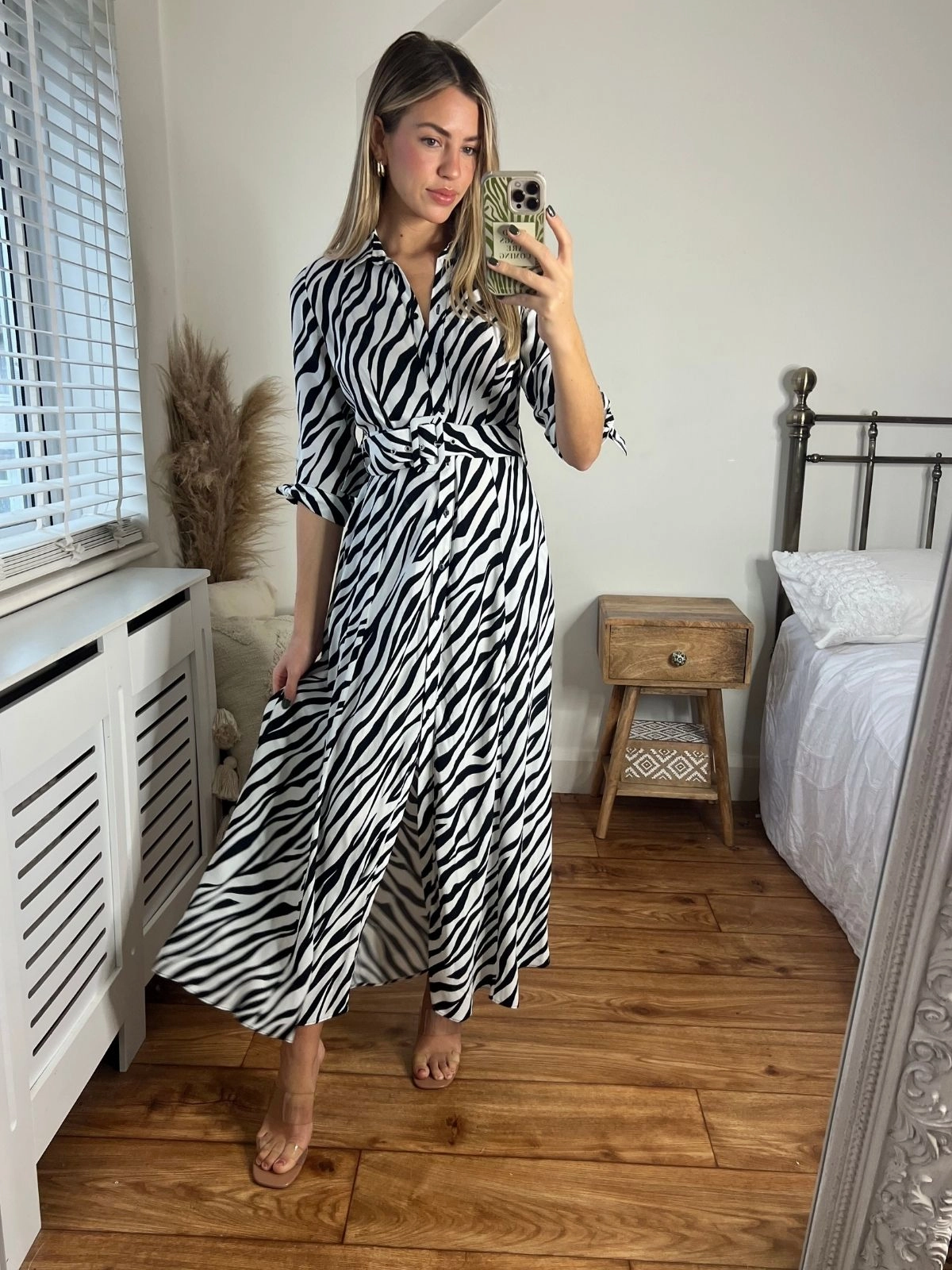 Daphne Belted Shirt Dress / Zebra Print Belt Waist