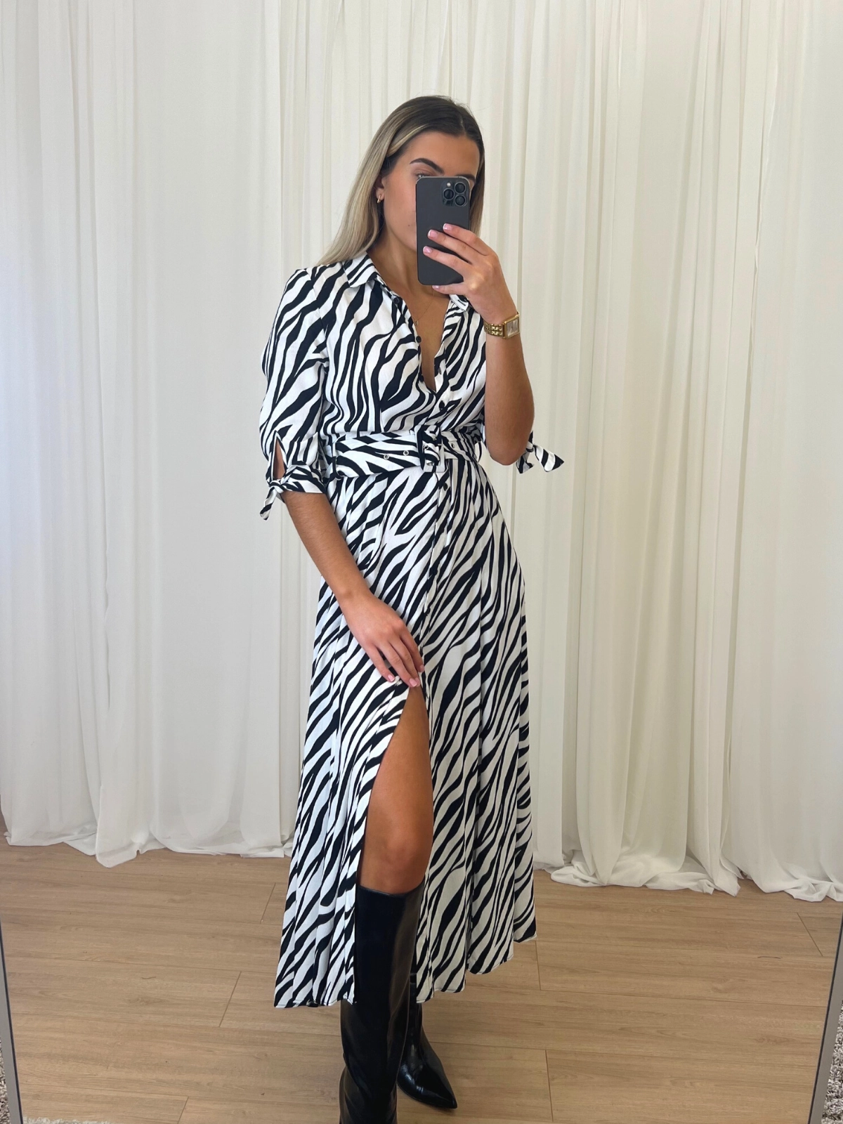 Daphne Belted Shirt Dress / Zebra Print Evening Ready