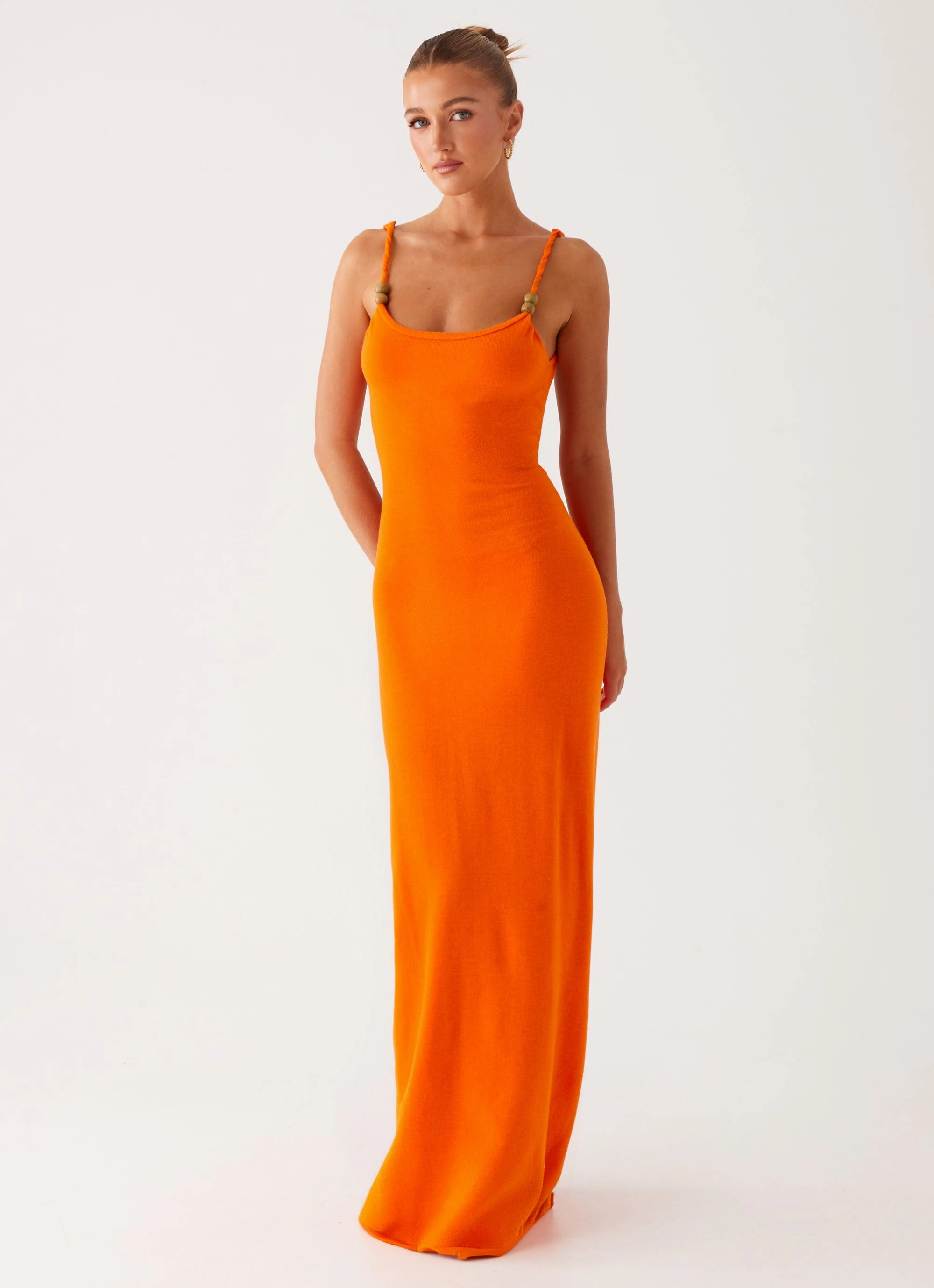 Elaina Knit Maxi Dress - Orange Soft Tones Artisanal-Detail