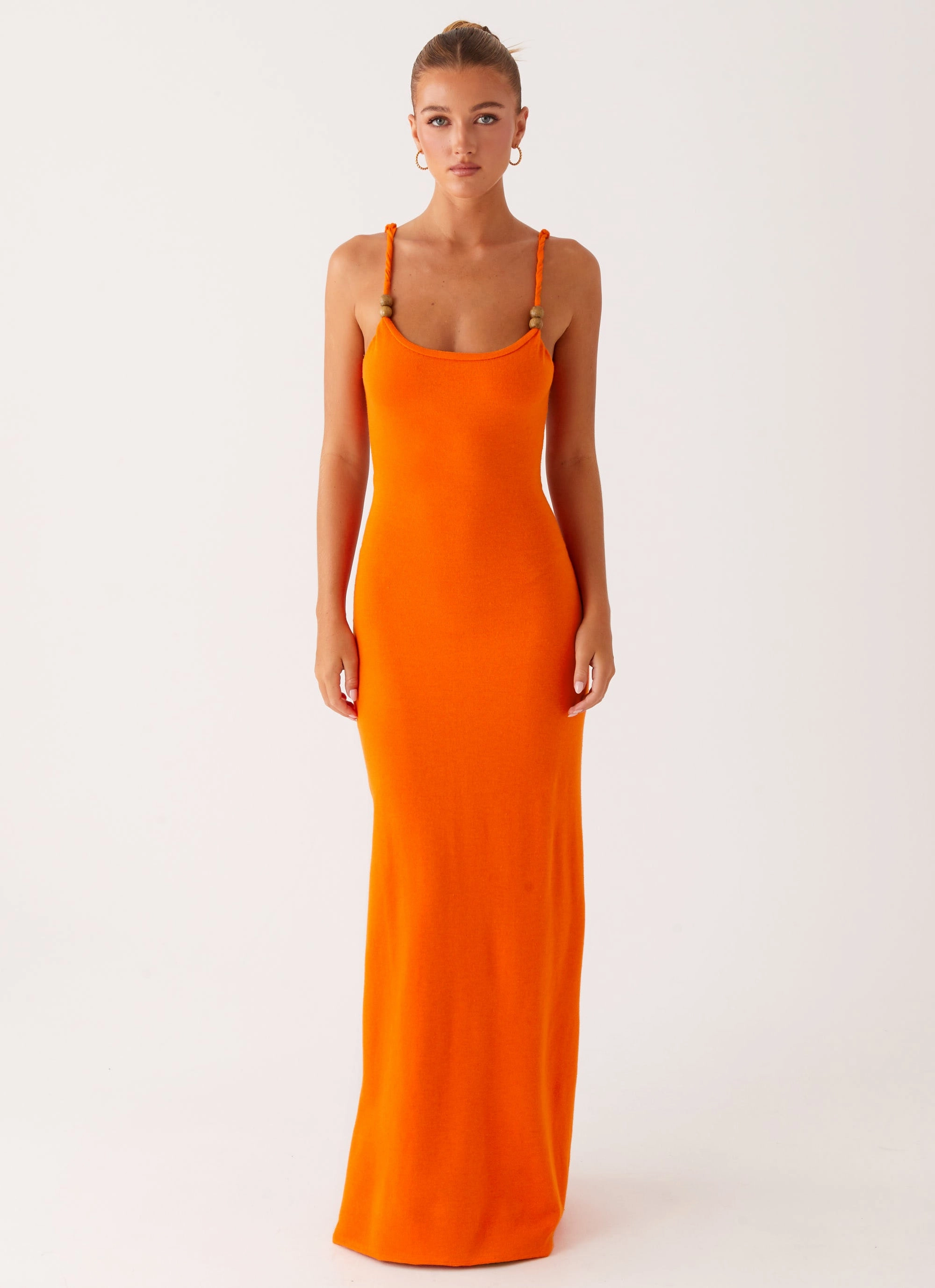 Elaina Knit Maxi Dress - Orange Elegant Waistband Smooth Mood