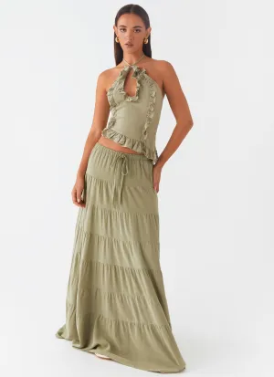 flared silhouette Roll Up Hem Mariella Linen Maxi Skirt - Sage