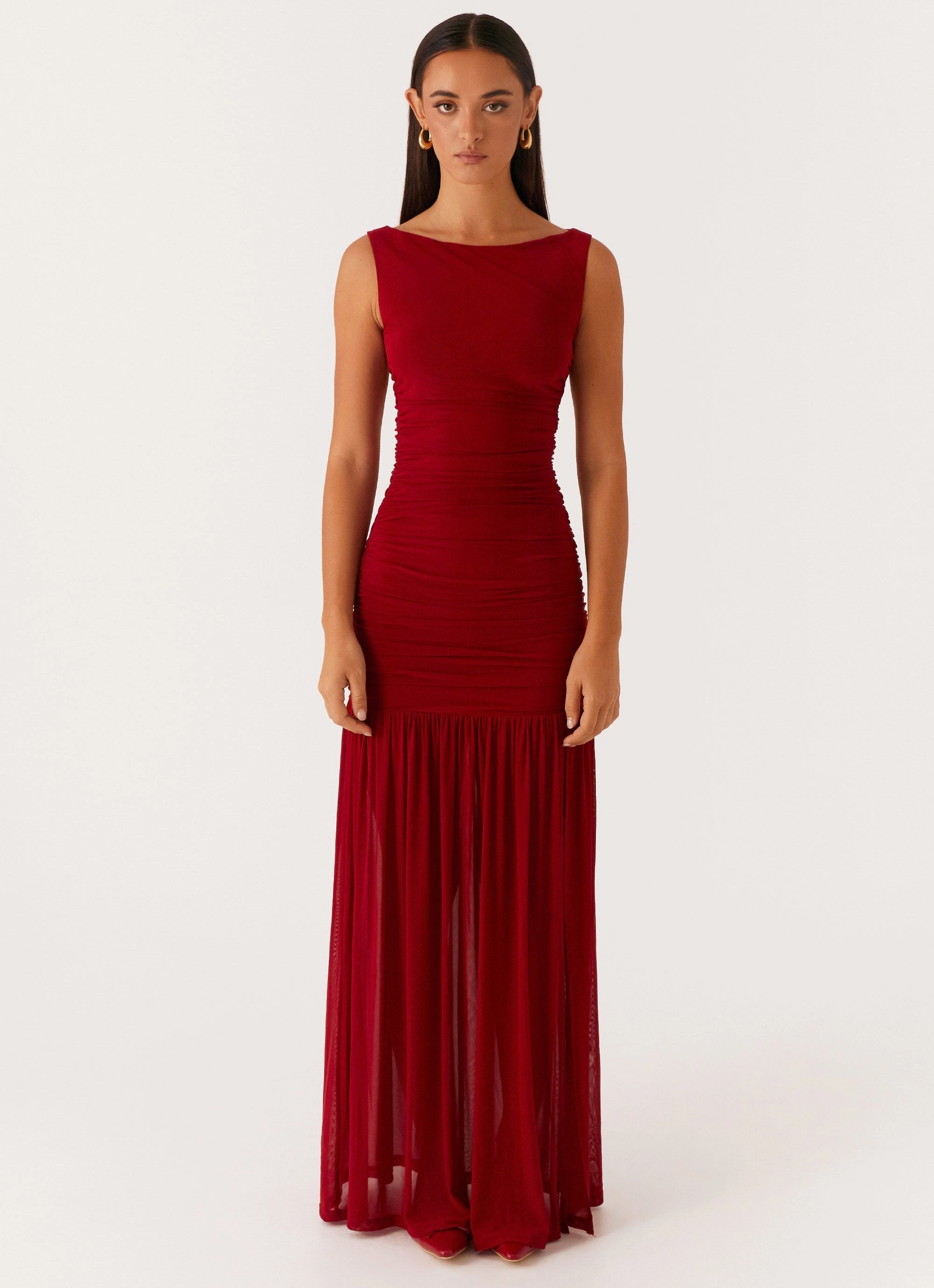 Manon Maxi Dress - Red Soft Composition Square-Neck