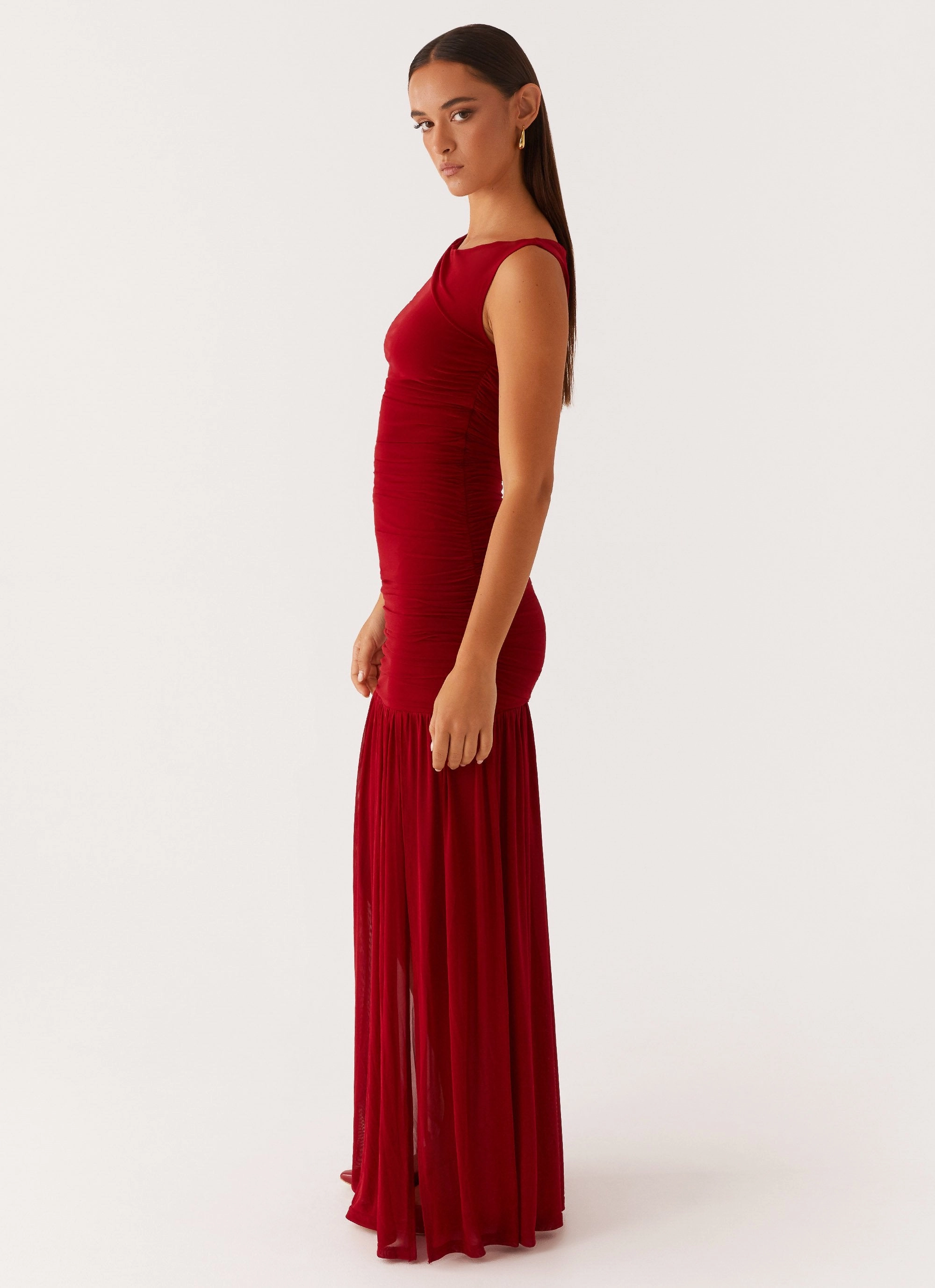 Clasp-Closure Earth-Tone Manon Maxi Dress - Red