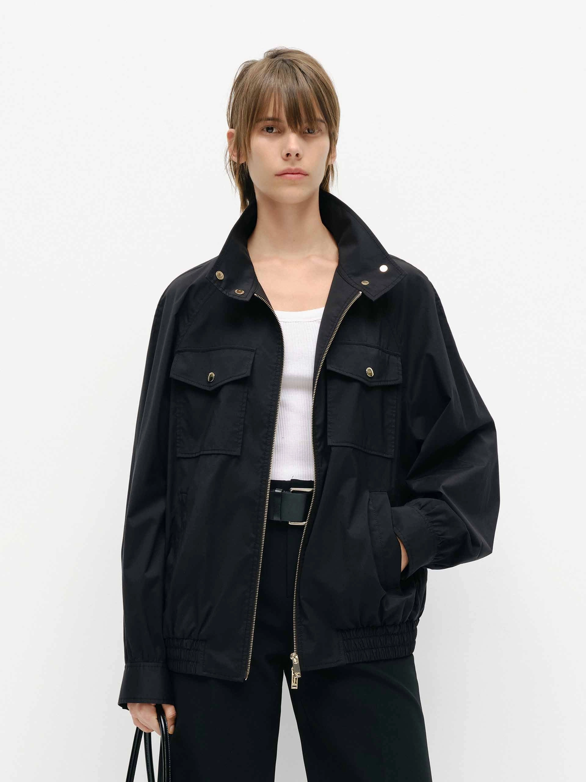 Elastic Hem Loose Jacket Compression Fit Sporty Chic