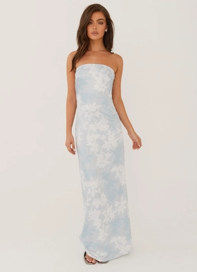 Love Me More Maxi Dress - Blue Blossom Whimsical Mood Delicate Tone