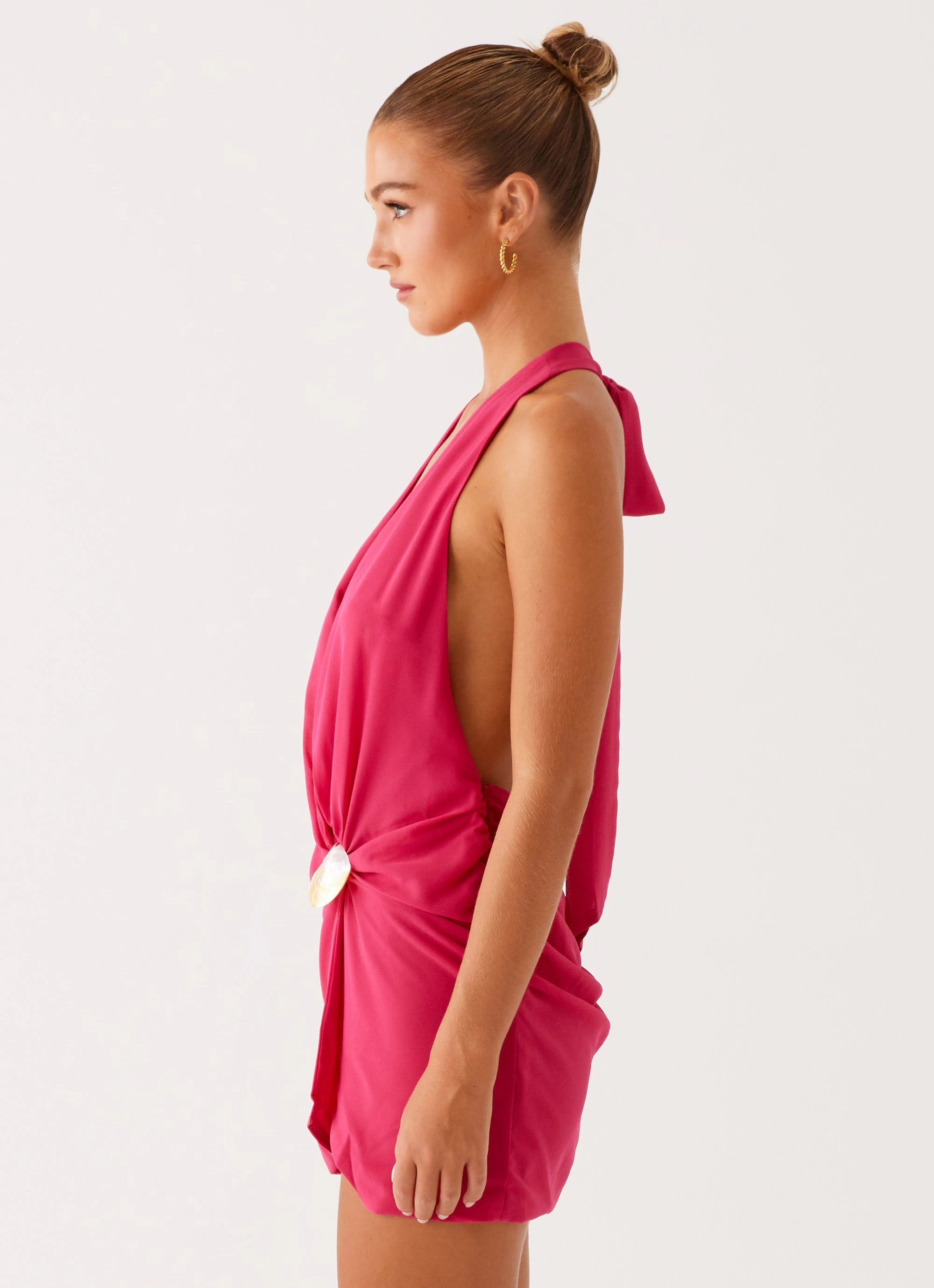 Eleanora Plunge Mini Dress - Pink Light Weight