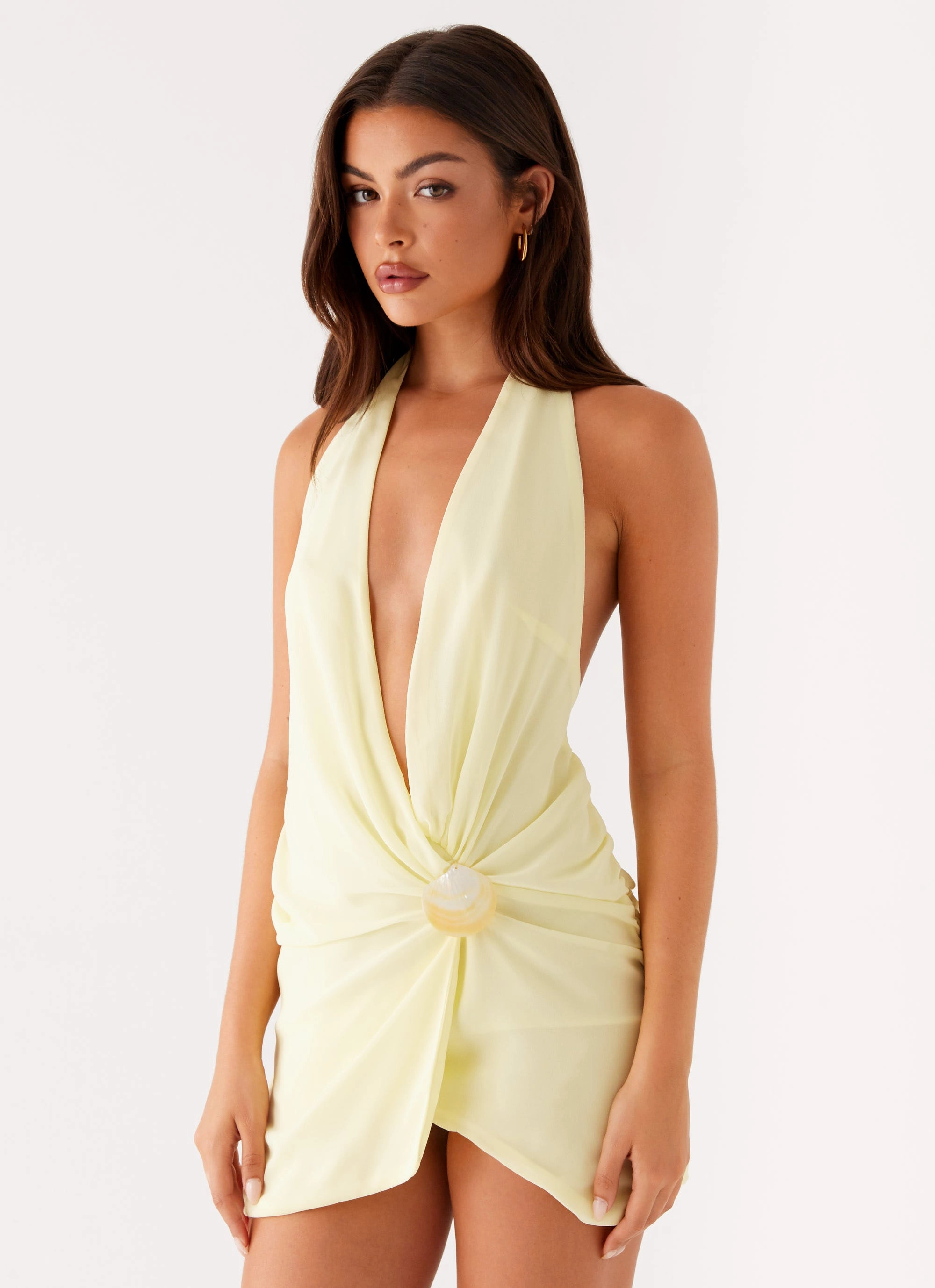 Feminine Comfort Eleanora Plunge Mini Dress - Yellow