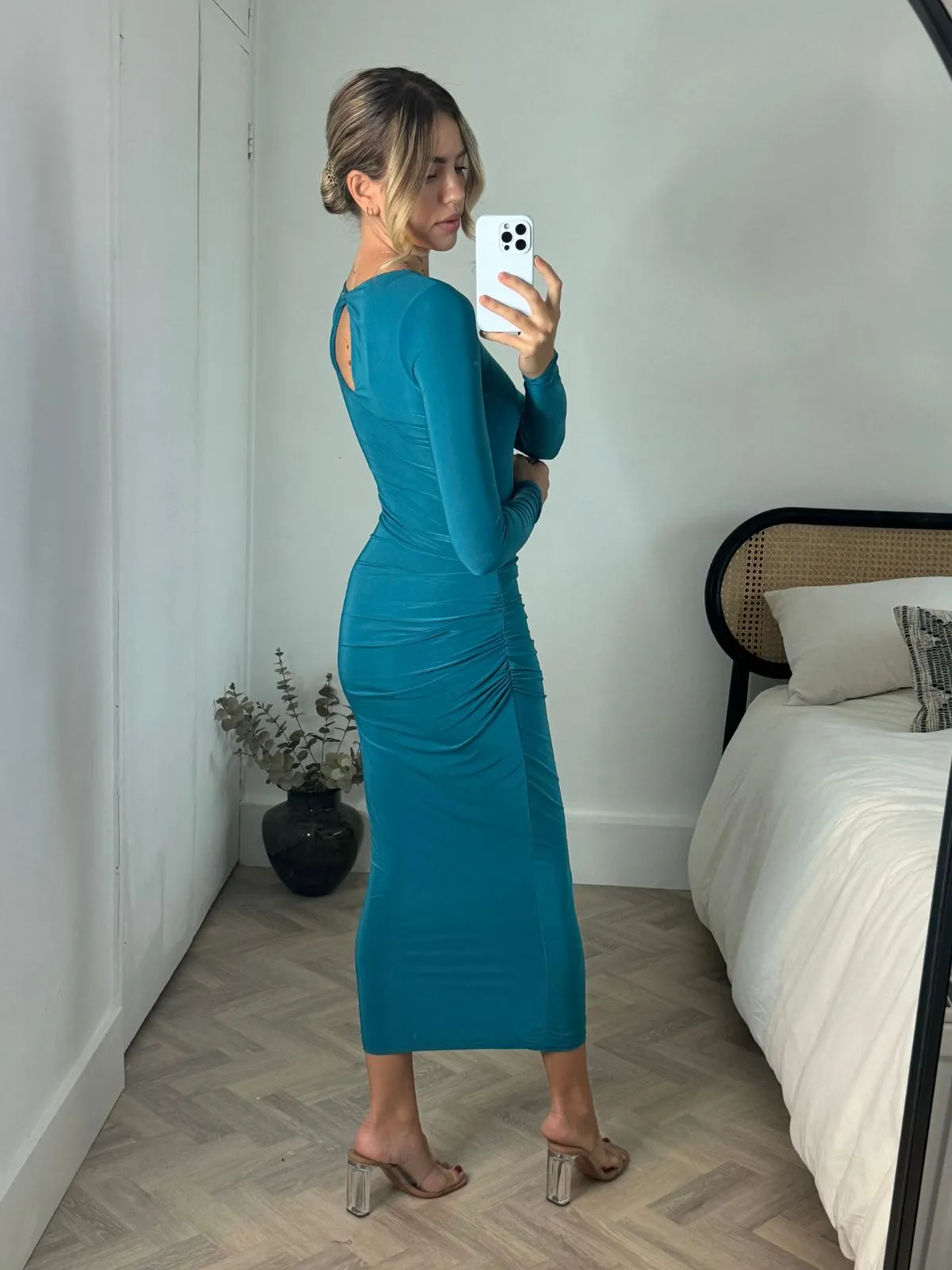 Katie Slinky Maxi Dress / Teal Layered Comfort Night Vibes