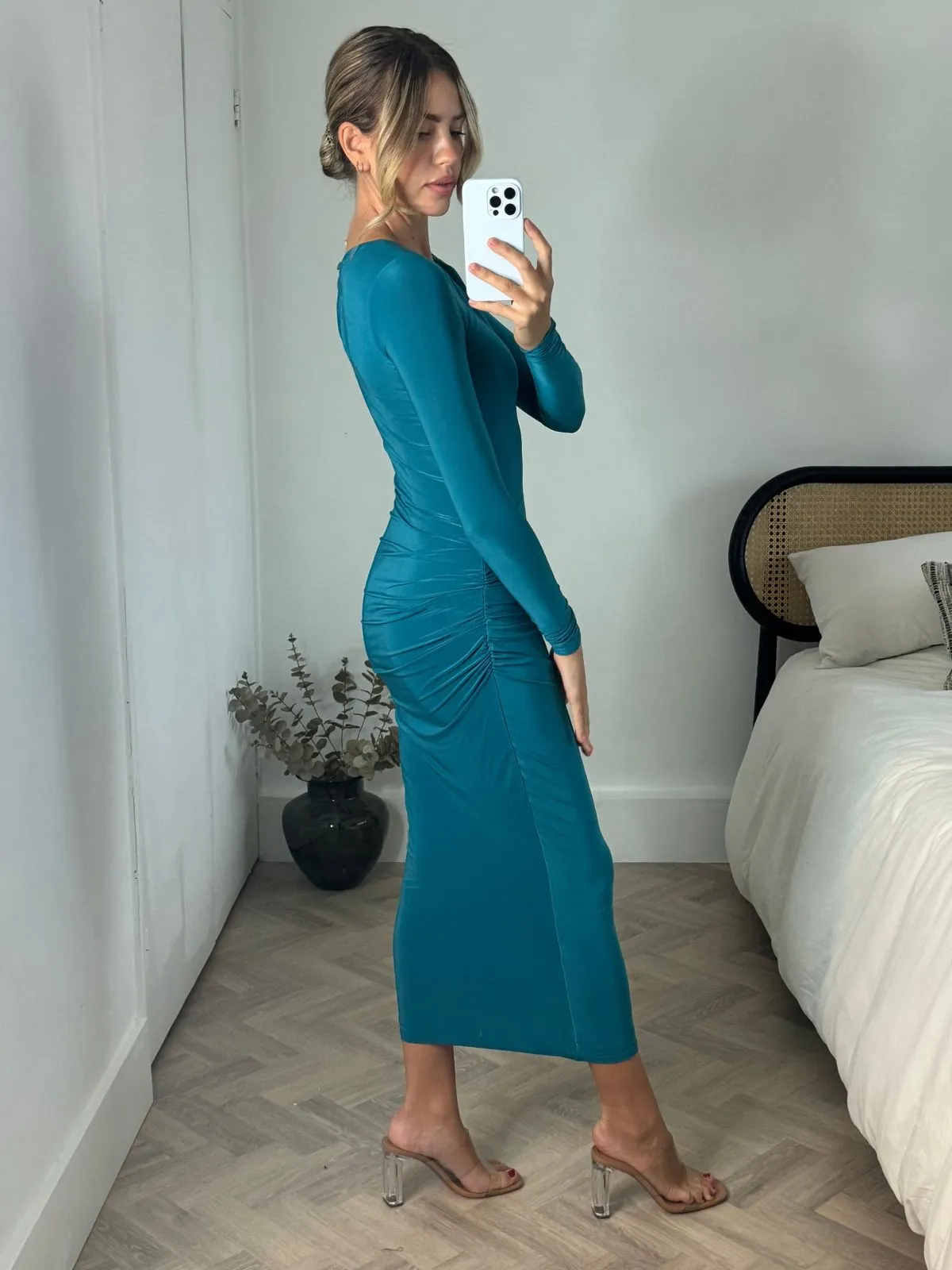 Minimalist Elegance Scandi Light Katie Slinky Maxi Dress / Teal