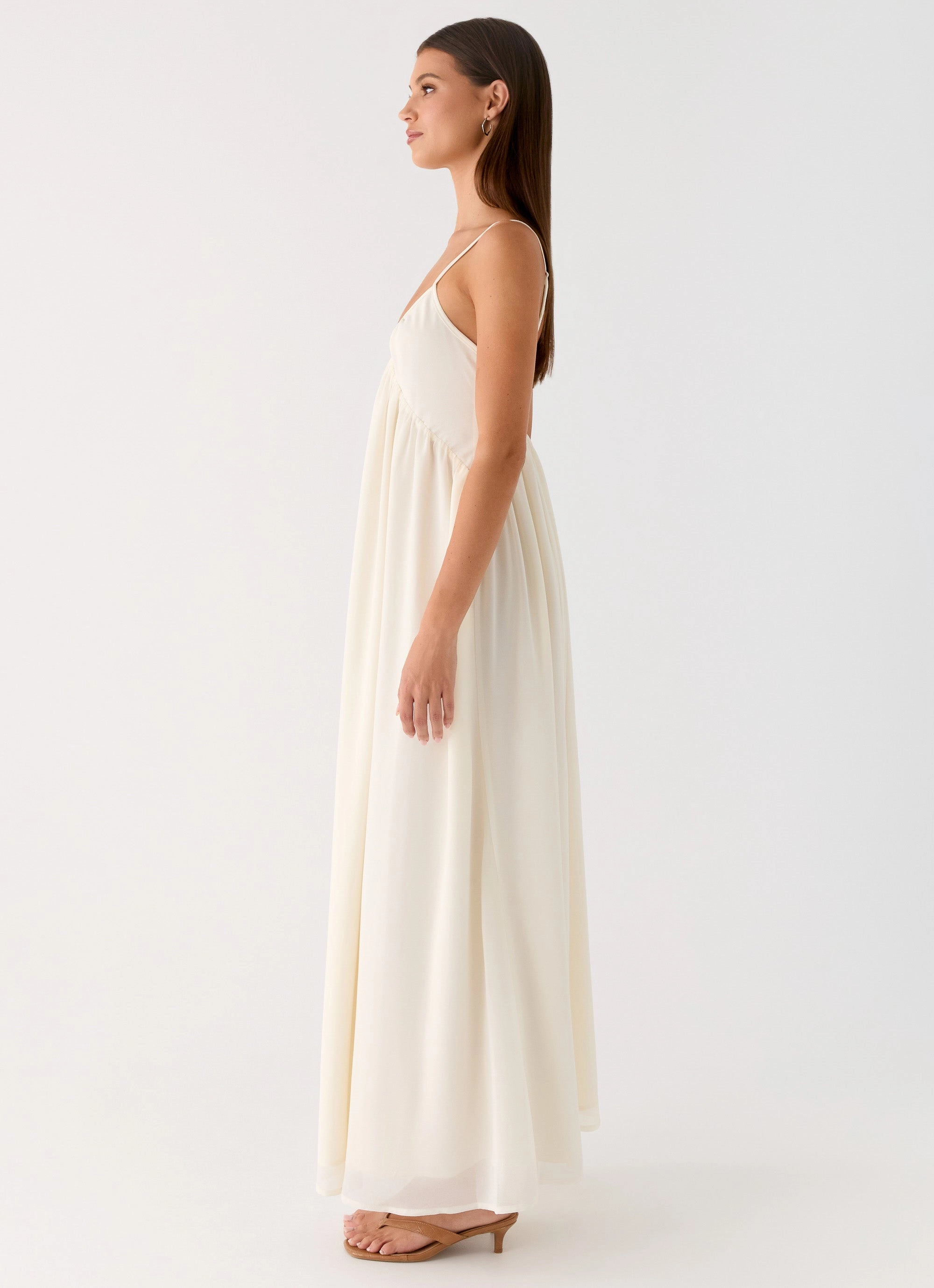 Casual Lines Whisperlight Chiffon Scooped Neck Maxi Dress - White