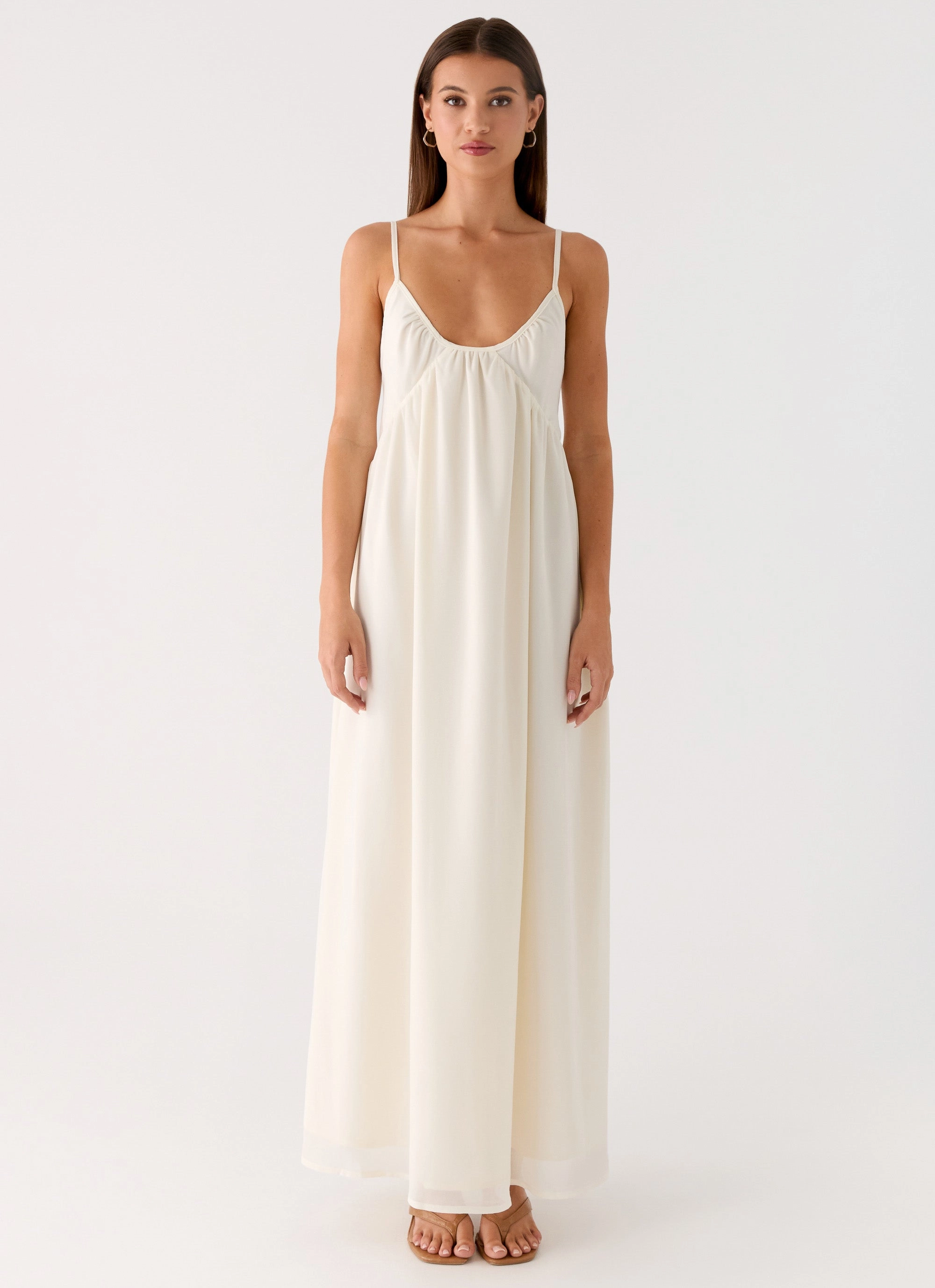 Comfortable Shape Whisperlight Chiffon Scooped Neck Maxi Dress - White