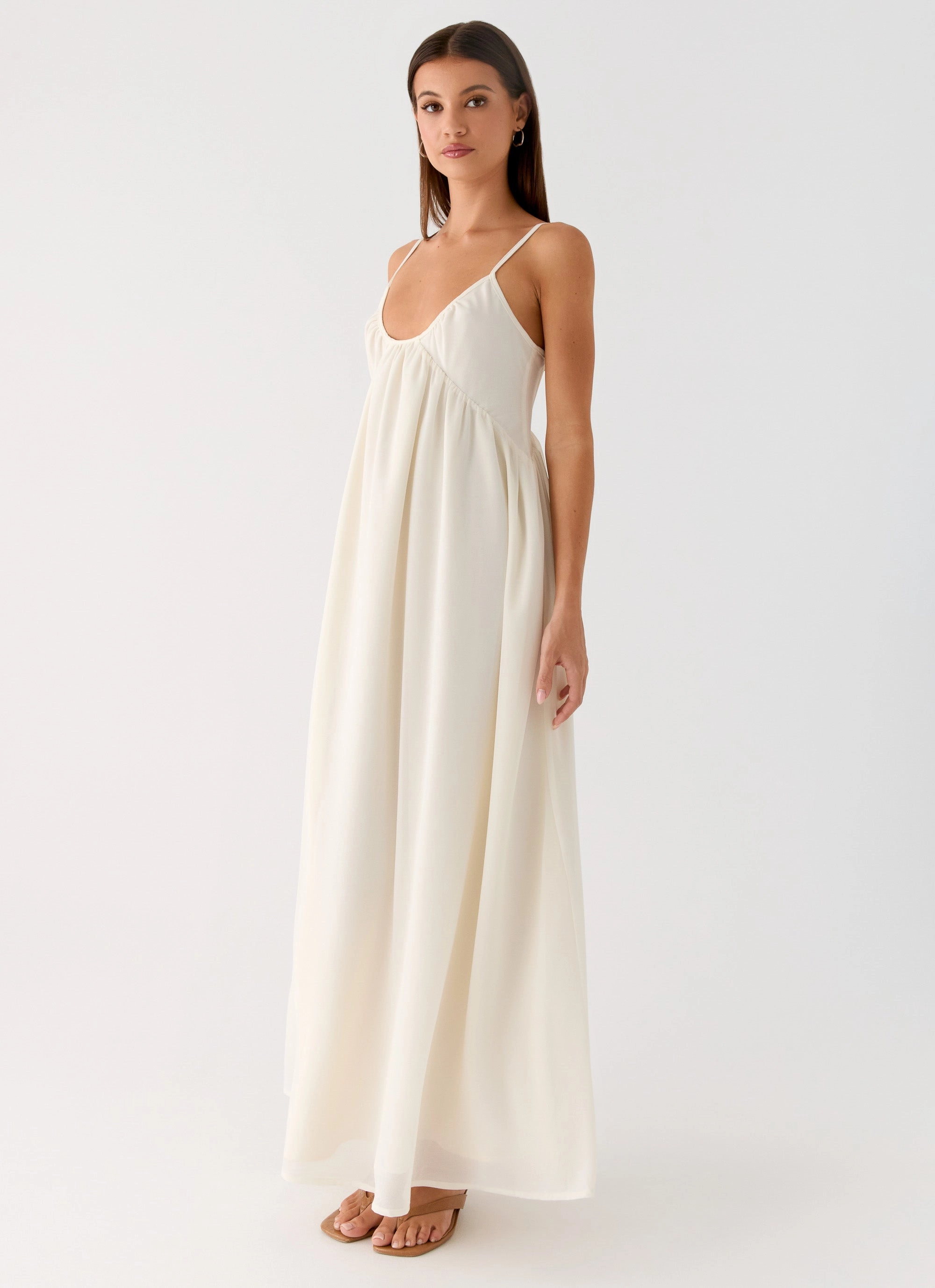 Church Scene Whisperlight Chiffon Scooped Neck Maxi Dress - White