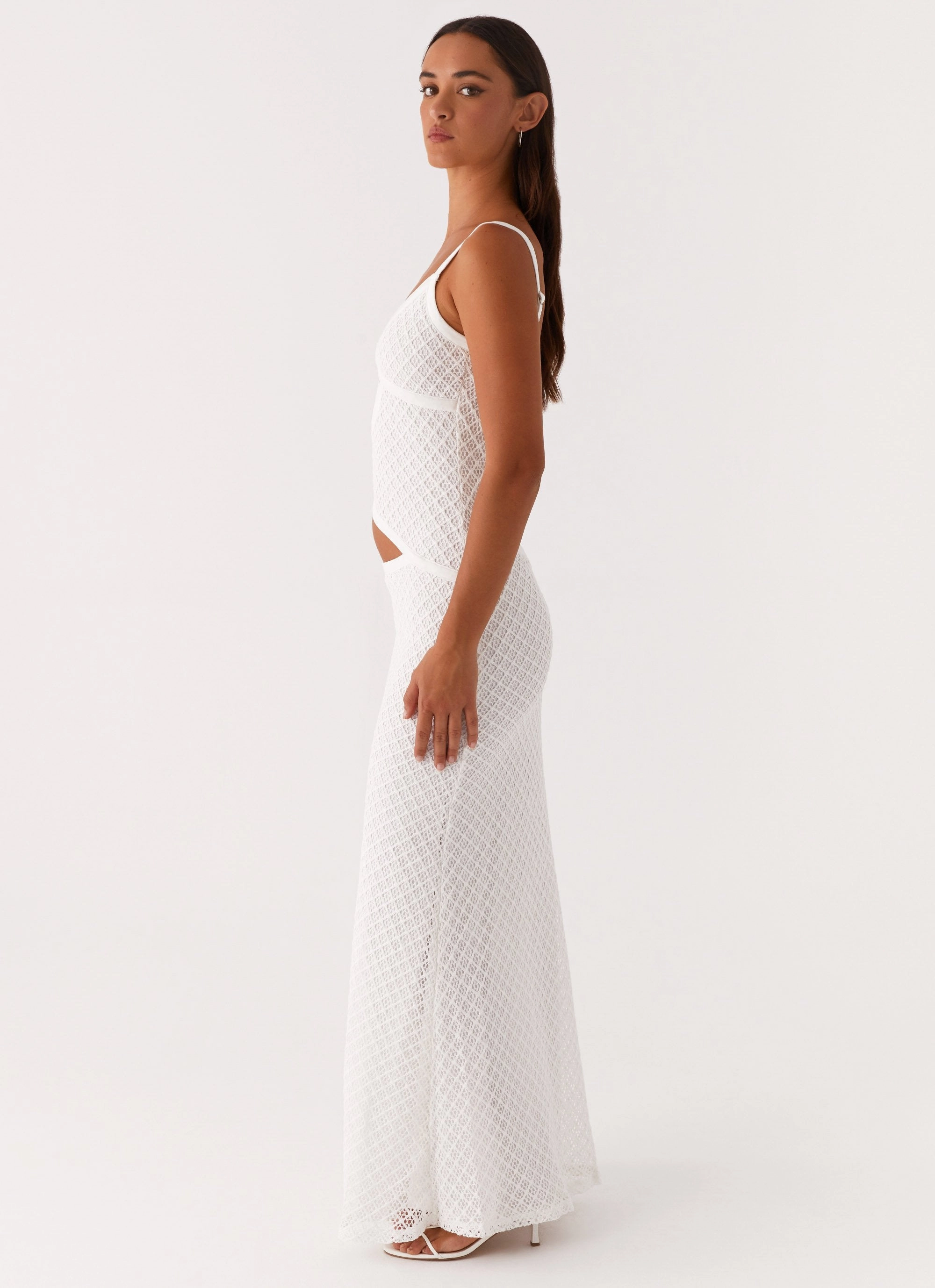 Jocelyn Maxi Dress - White Crochet Knit Warm