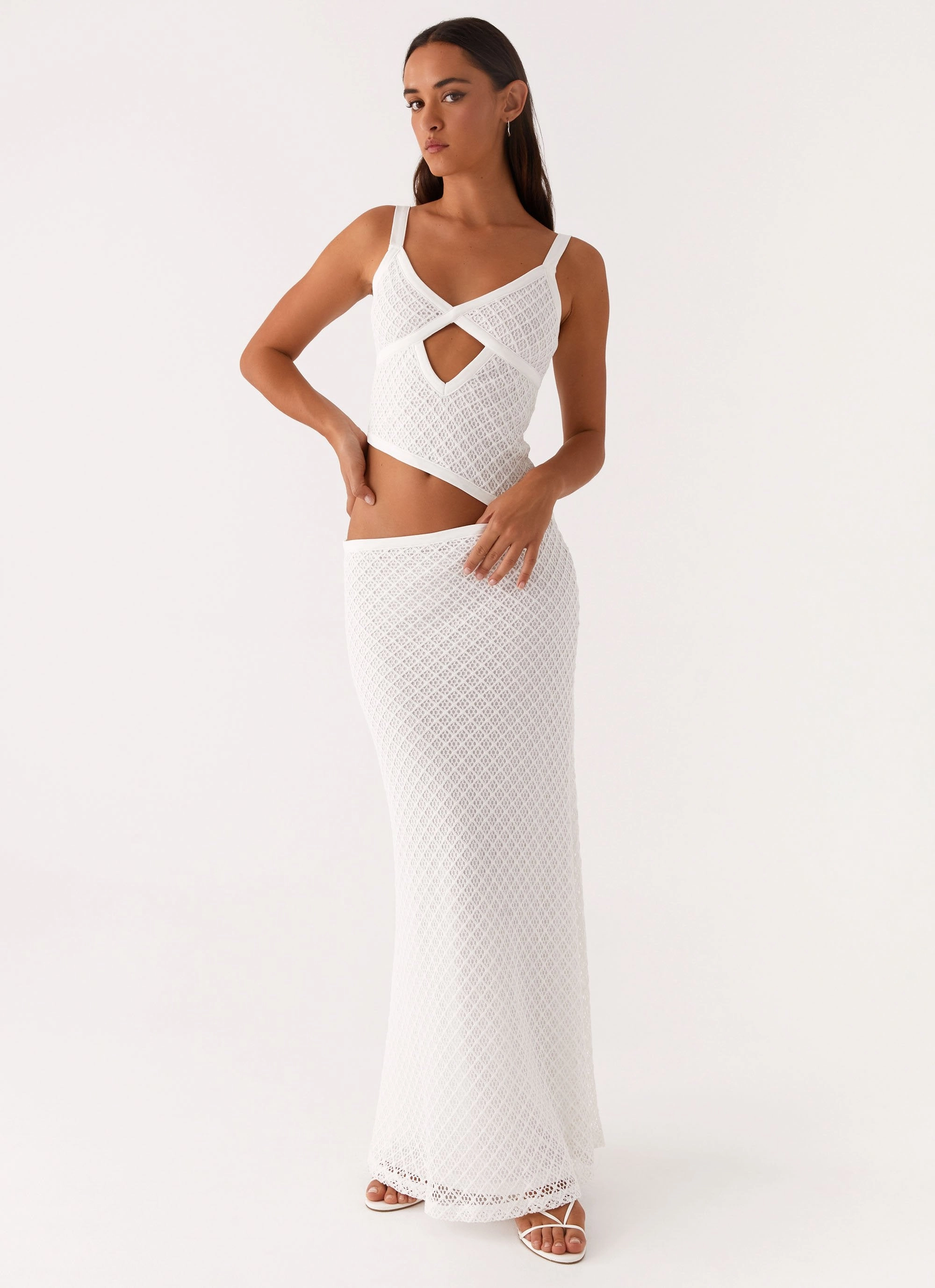 Jocelyn Maxi Dress - White Crochet Monochrome Mood