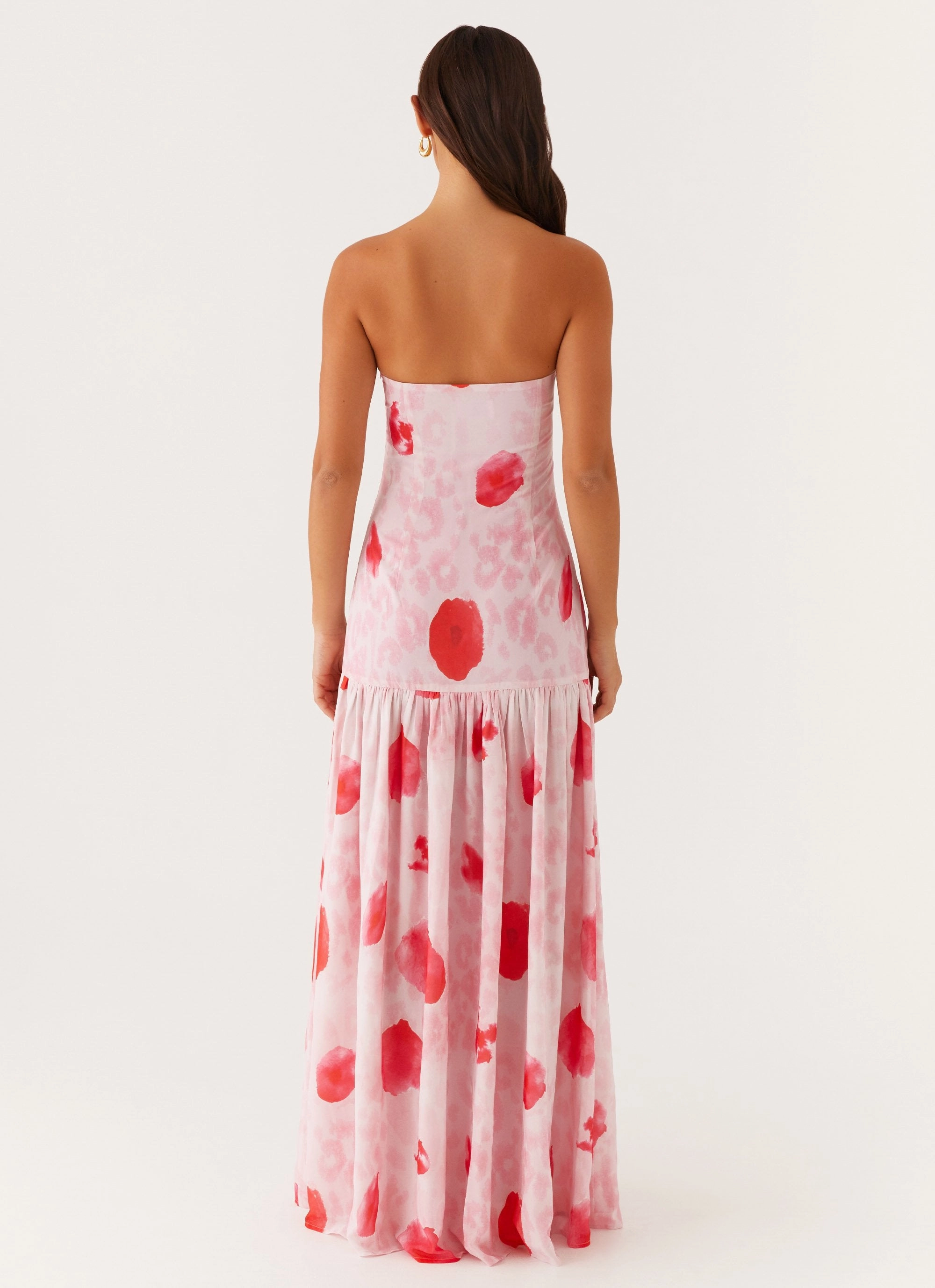 Eden Strapless Maxi Dress - Rose Leopard Festive Wear Side Pleats