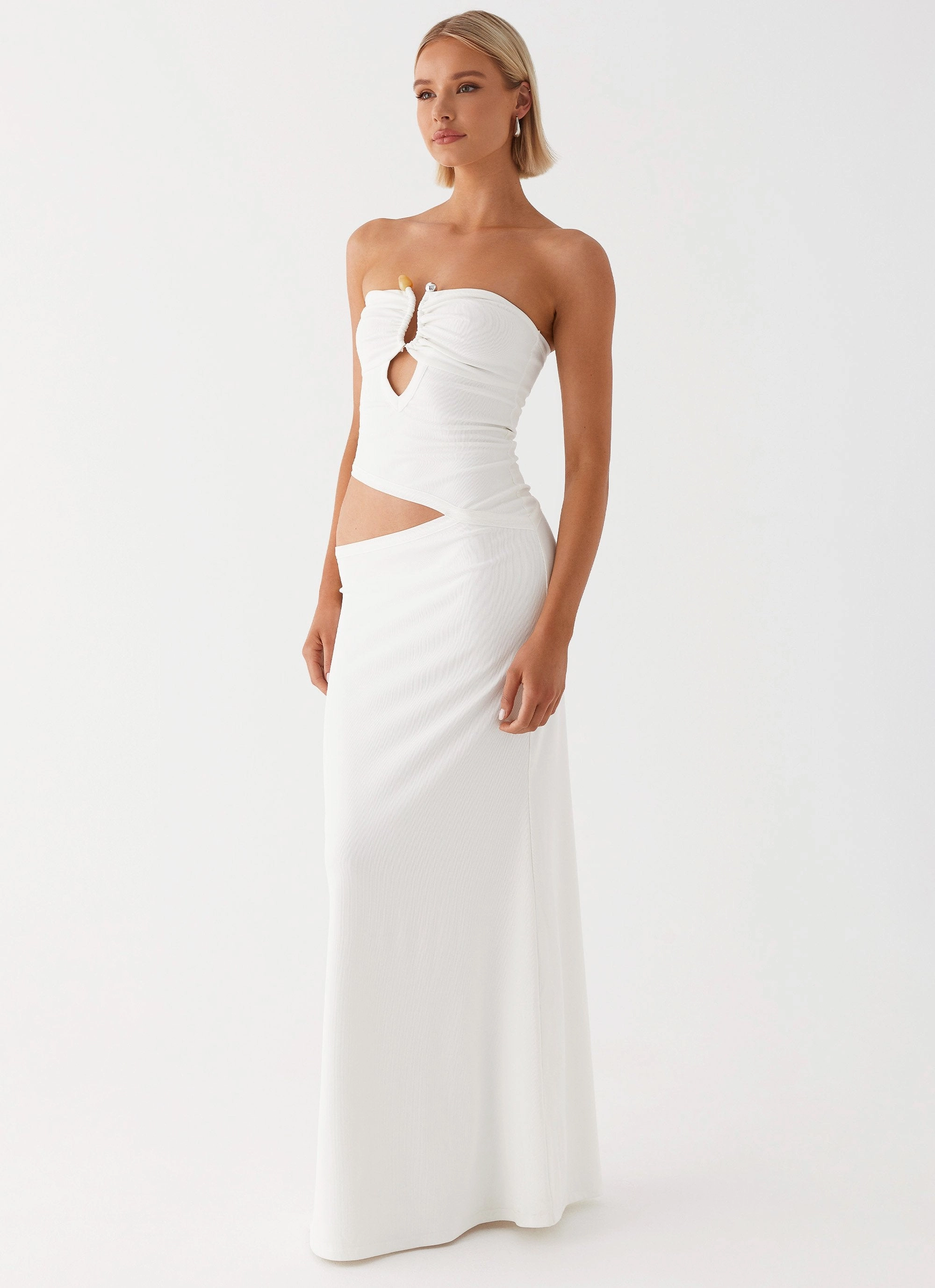 All Fit Style Sleek Flow Wild Roses Maxi Dress - White
