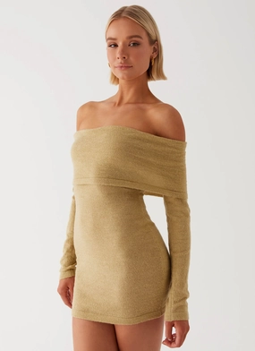 Influencer-Style Myla Off Shoulder Mini Dress - Camel