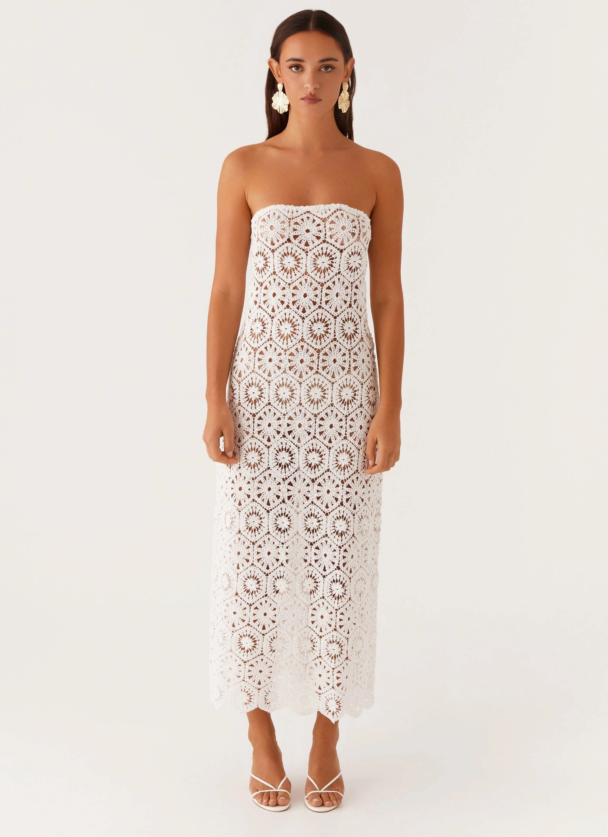 Kingsly Crochet Maxi Dress - White Smooth-Lining Work Mood