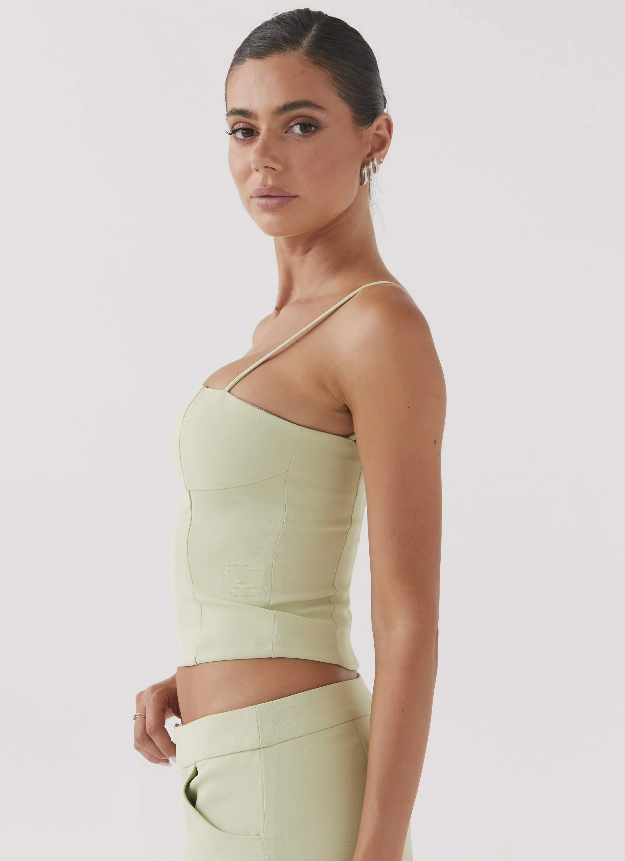 Eliana Crop Top - Green Zest MultipanelLayout Foldable Cuff Design