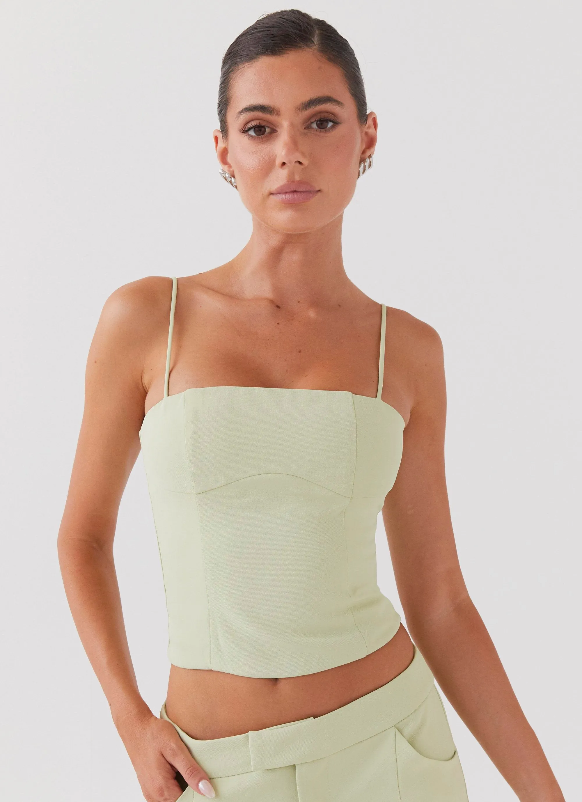 Adjustable Hem Cuff Eliana Crop Top - Green Zest