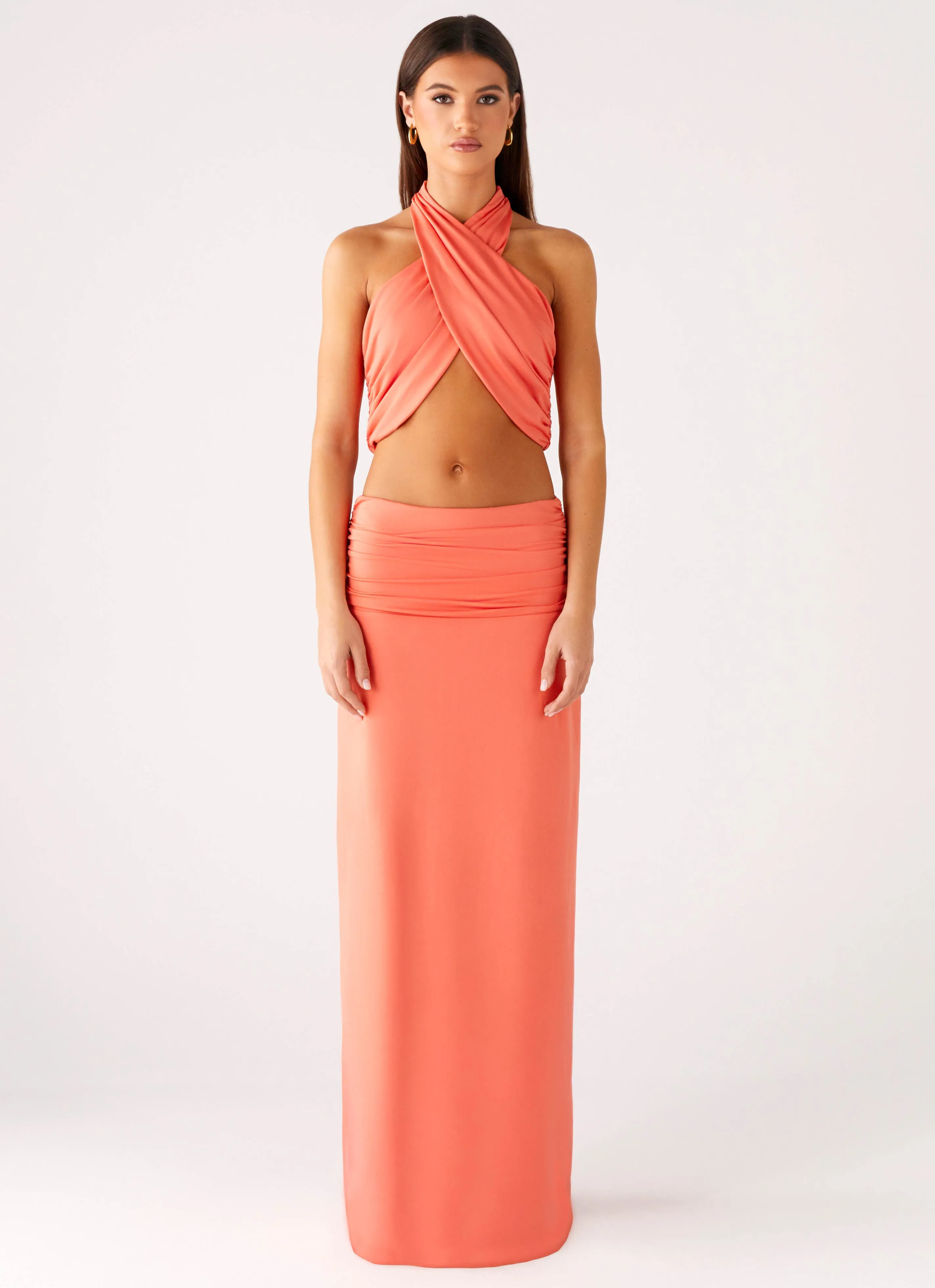 Elisabetta Maxi Skirt - Coral Hemp Blend Leather Look