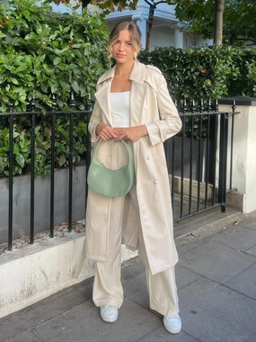 LowImpact Dye Process Ergonomic Fit Design Eliza PU Trench Coat / Cream