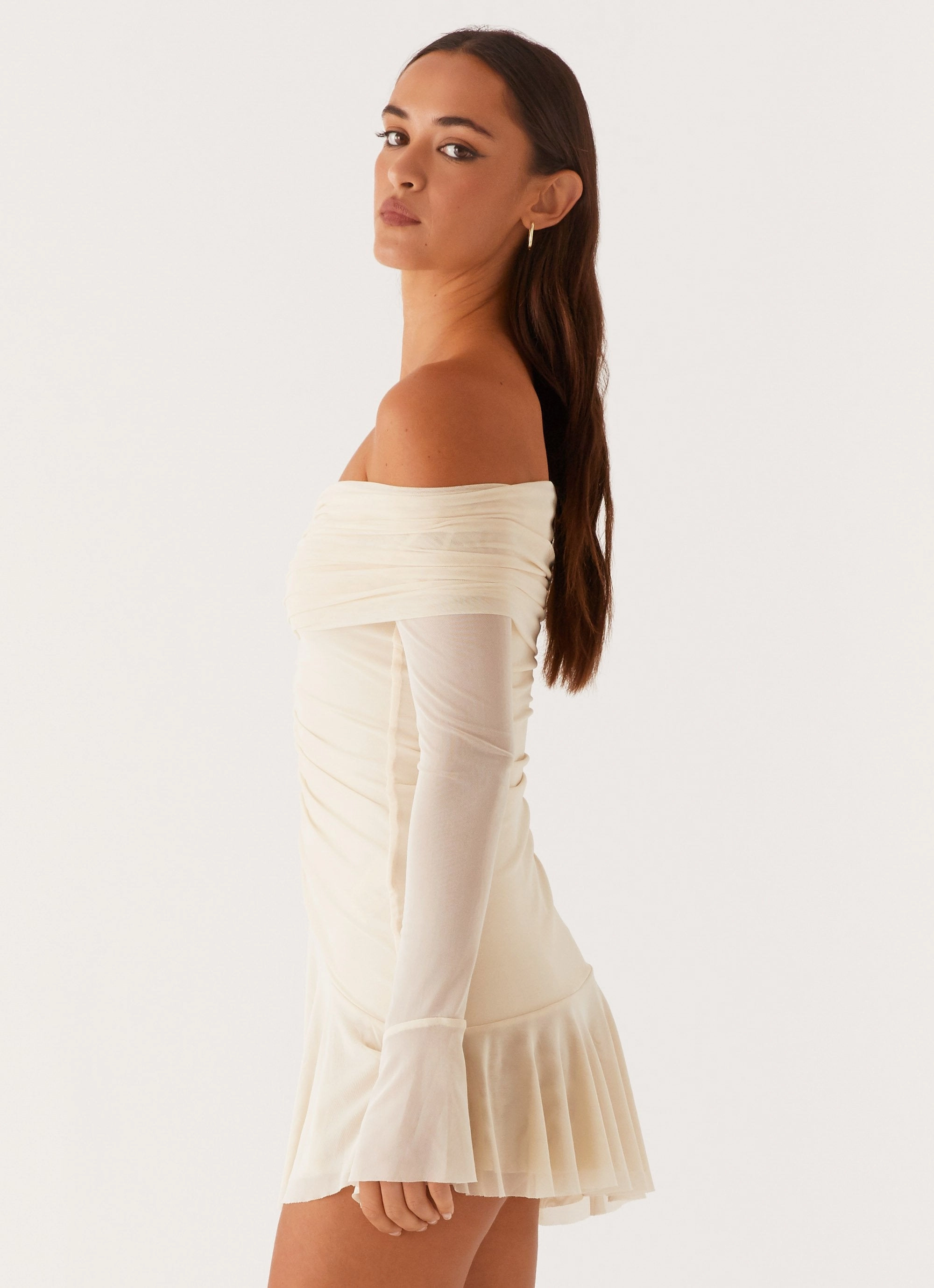 Ellis Ruched Mini Dress - Pastel Yellow Chic Statement spring fresh