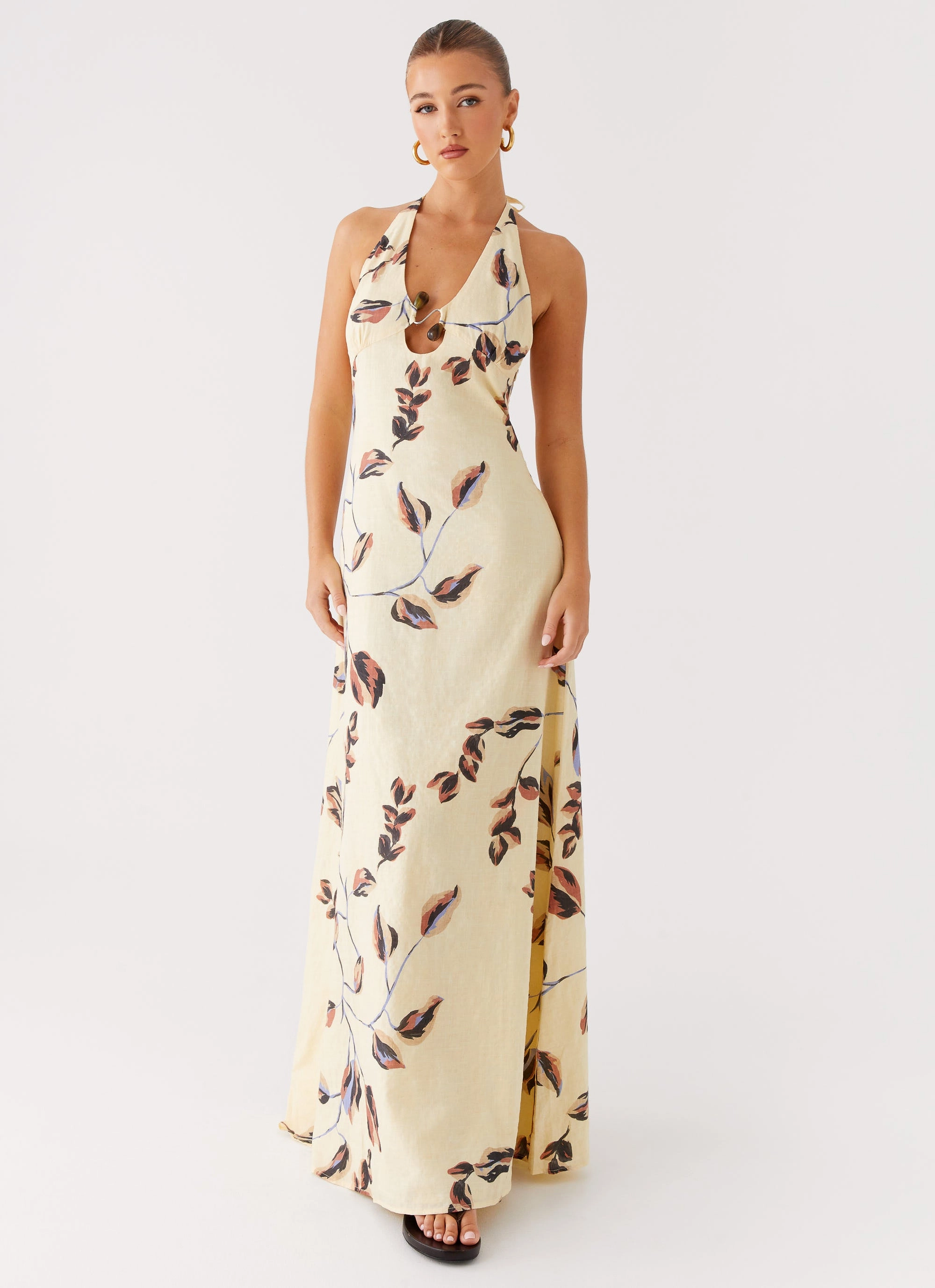 Elvina Halter Neck Maxi Dress - Buttercream Bliss Modern Waist Design FlatlockSeam
