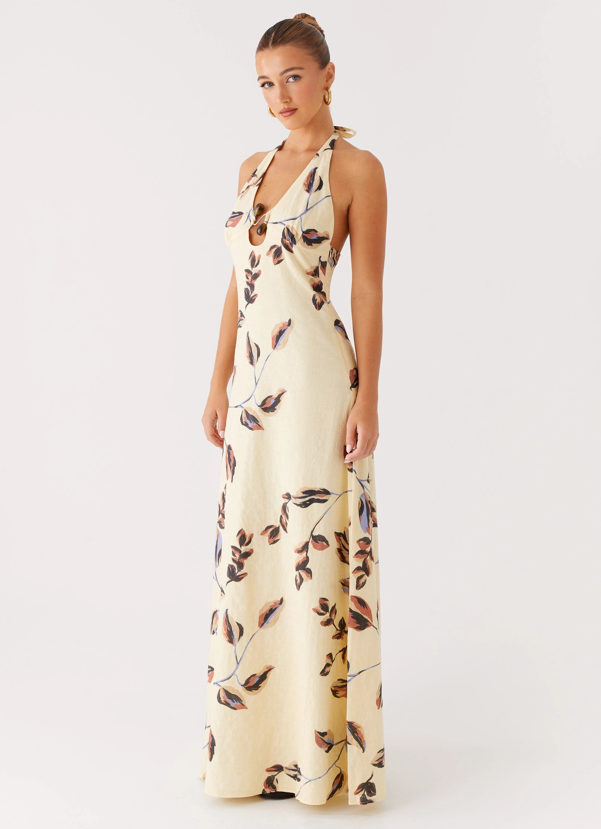 Polished Style Elvina Halter Neck Maxi Dress - Buttercream Bliss