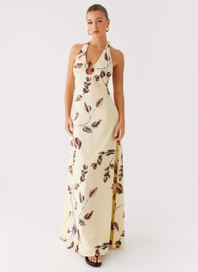 Elvina Halter Neck Maxi Dress - Buttercream Bliss Modern Waist Design FlatlockSeam
