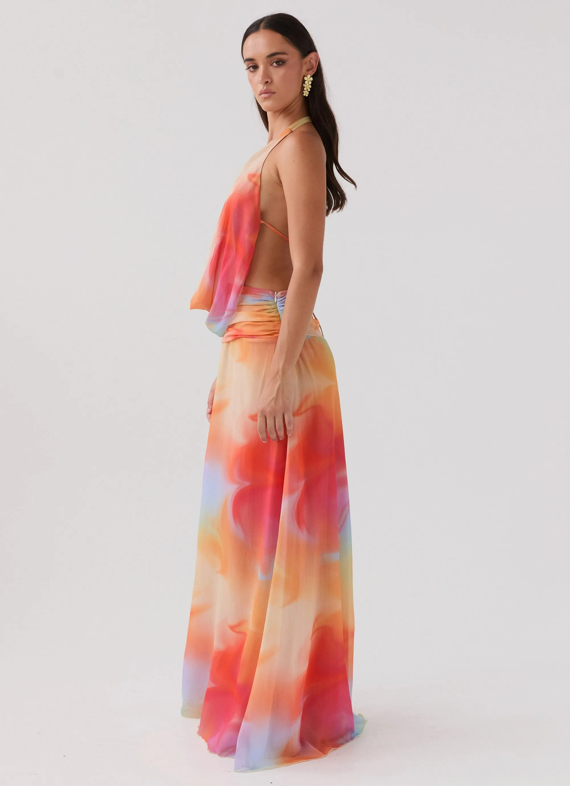 Breathable Underarm Vents Denim Blend Elysia Chiffon Maxi Dress - Rainbow