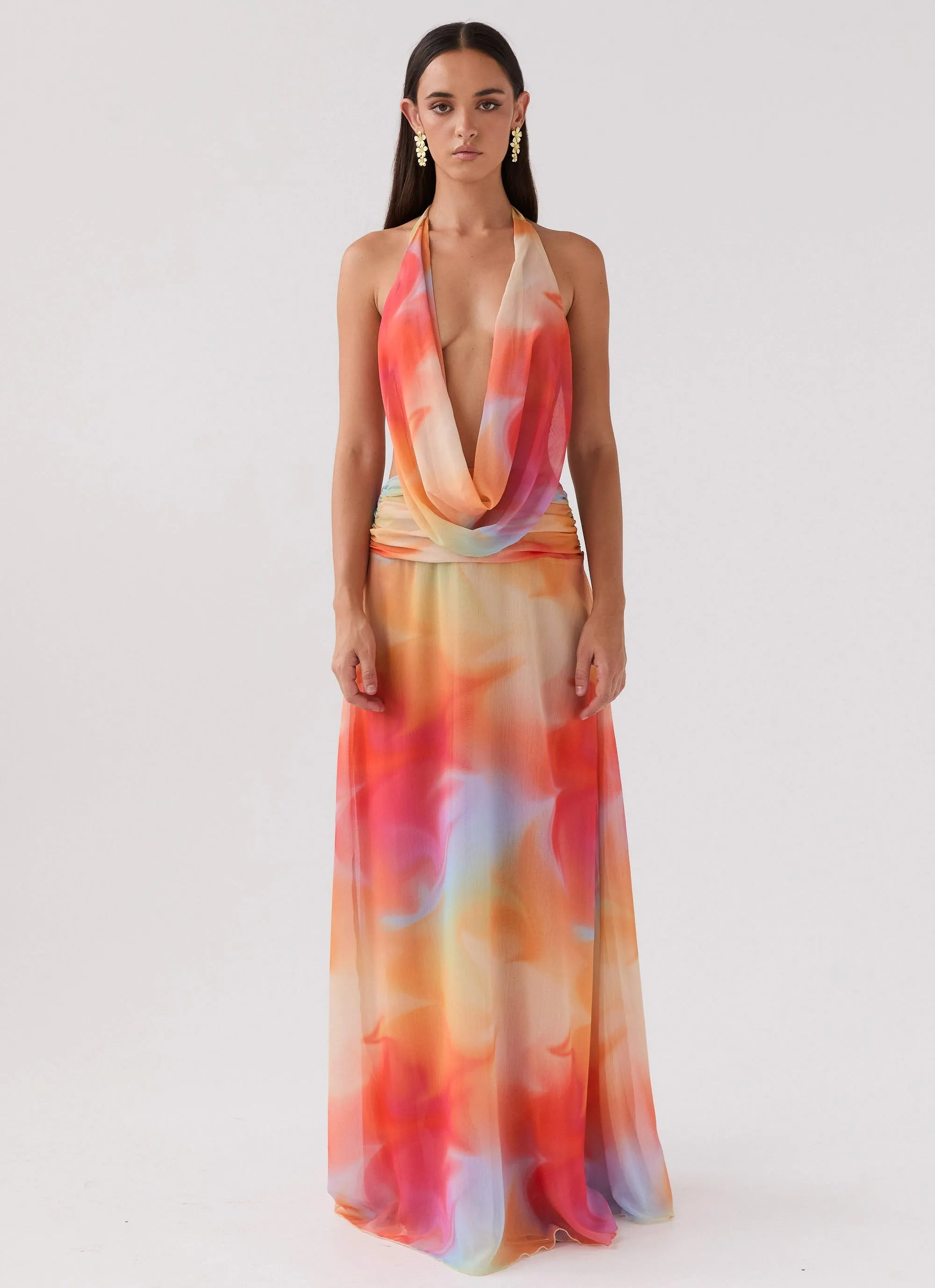 Quick Dry Construction Elysia Chiffon Maxi Dress - Rainbow