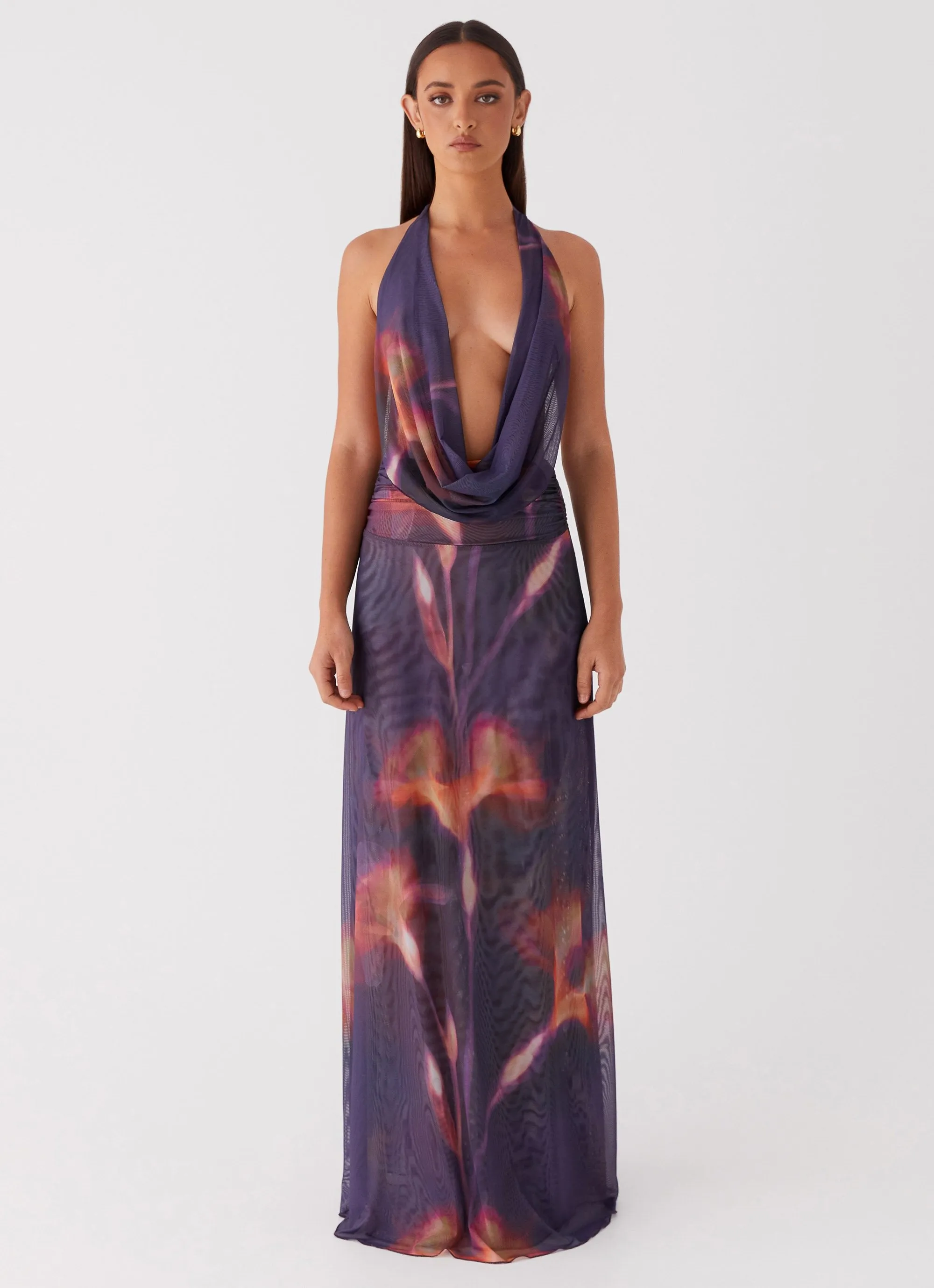 Elysia Mesh Maxi Dress - Midnight Bloom Soft Wear Durable Material