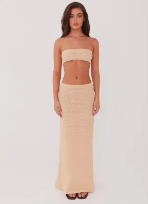 Emaline Knit Maxi Skirt - Beige Essential Style