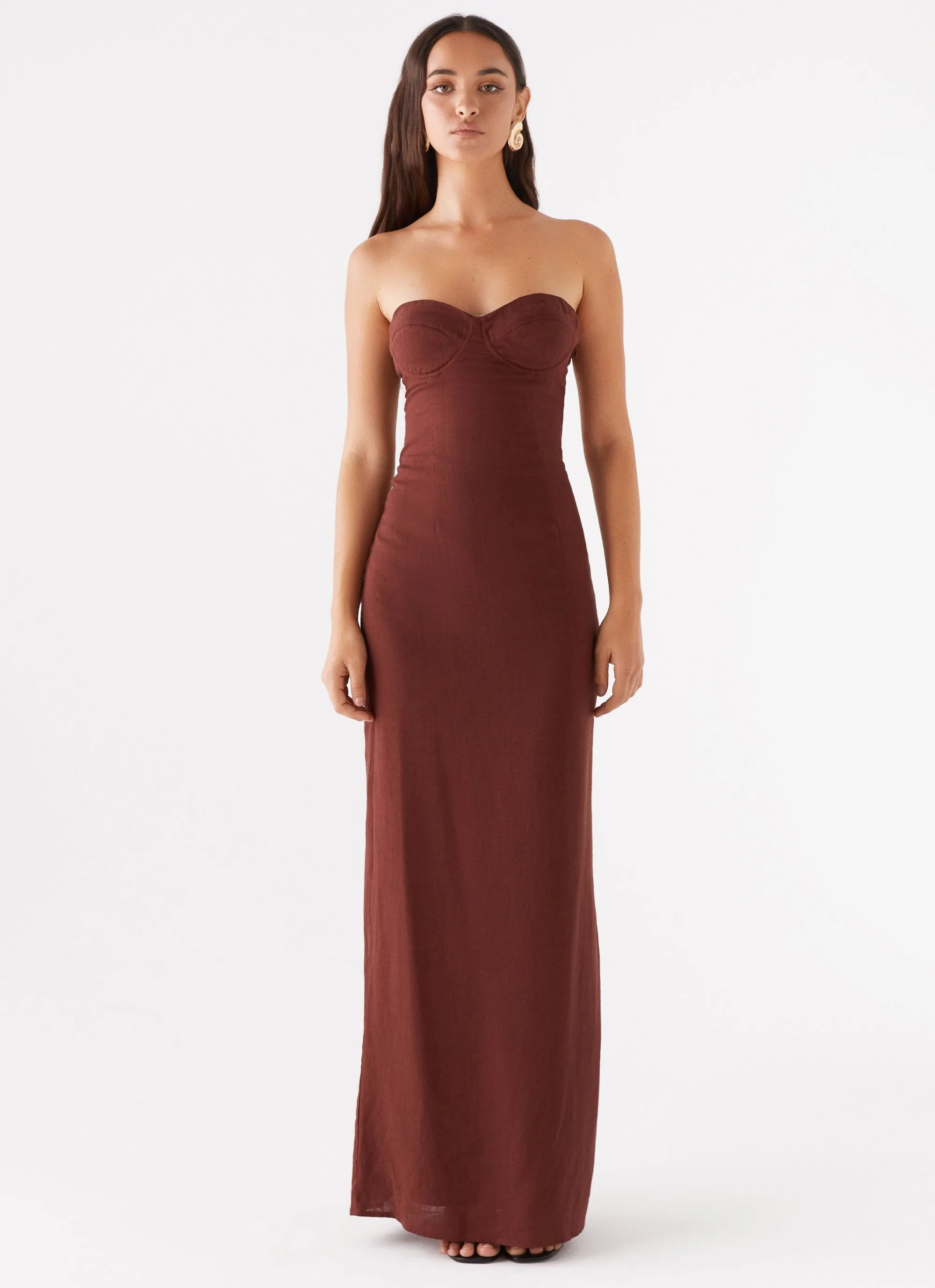 Esra Strapless Maxi Dress - Chocolate Loose Comfort Reinforced Hems