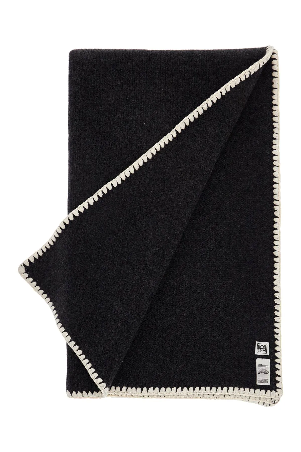 embroidered cashmere and wool scarf in grey mélange 241 WSC1233 YA0004 GREY MELANGE