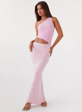 Light Sheen Seranella One Shoulder Maxi Dress - Pink