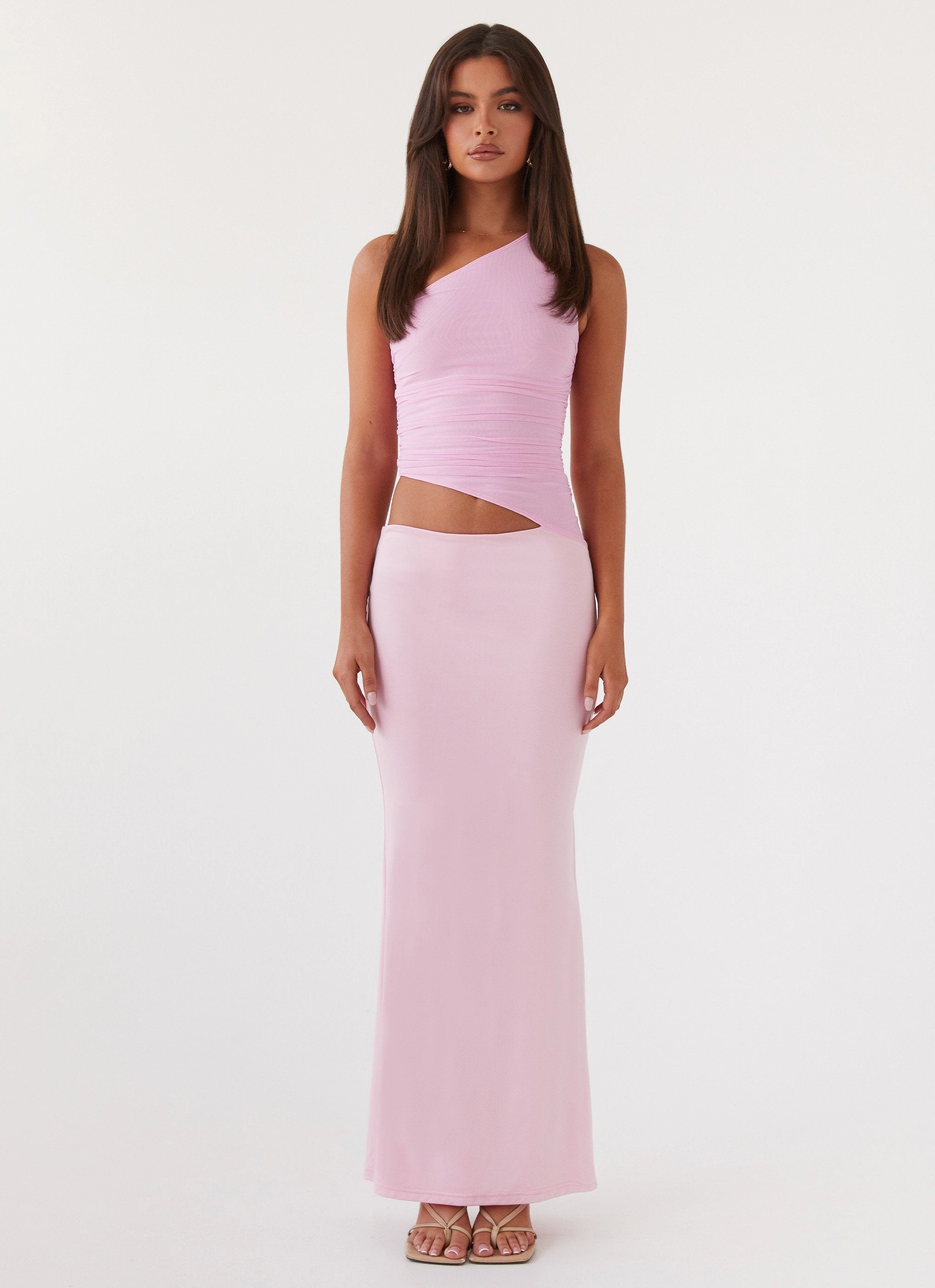 Seranella One Shoulder Maxi Dress - Pink Year Rounder Sleek Tone