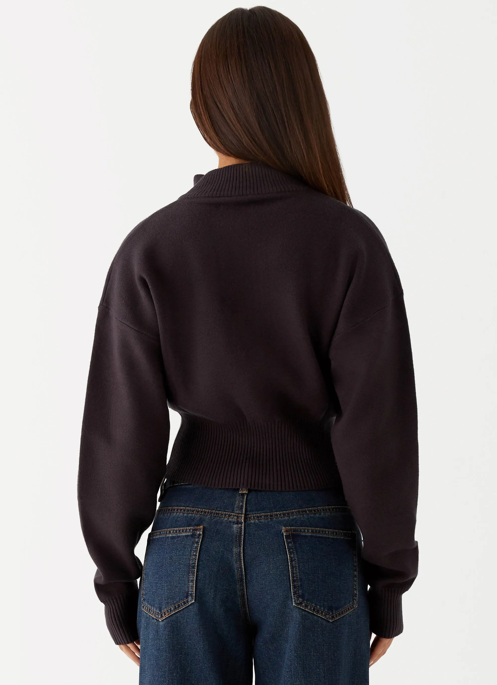 ComfortStretch Episode High Neck Cardigan - Charcoal