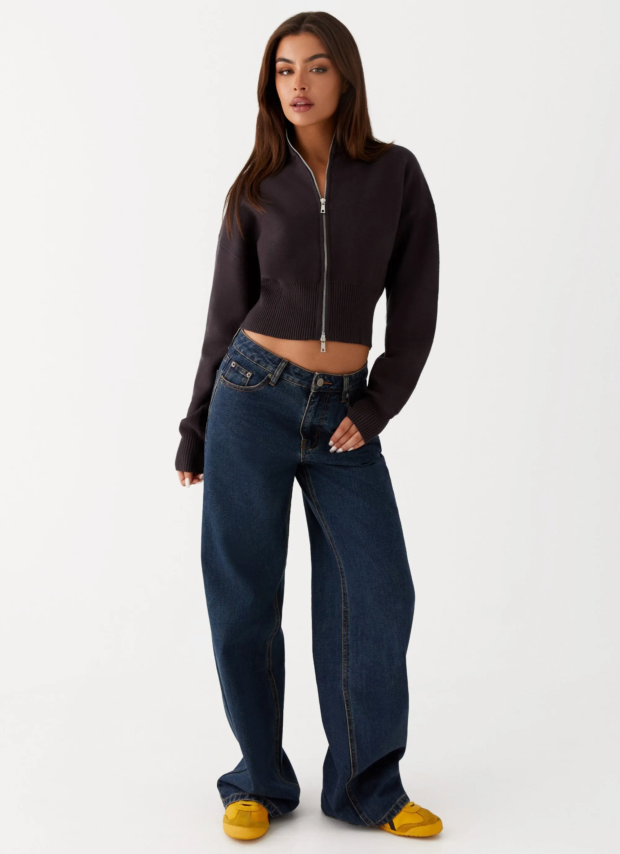 Episode High Neck Cardigan - Charcoal Organic Cotton Fiber HighNeck