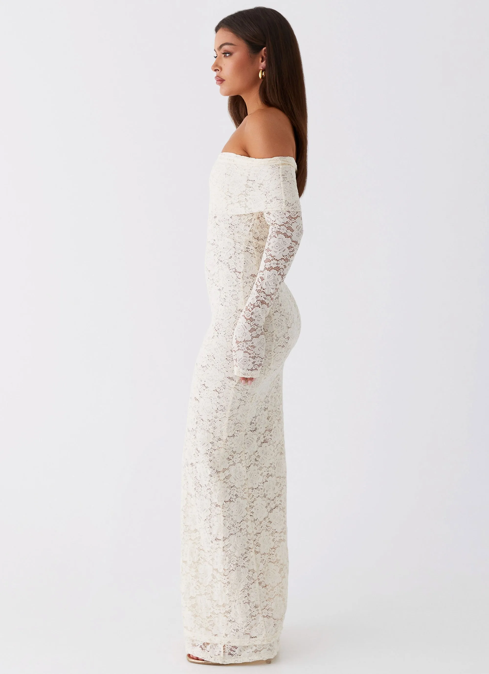 Glossy Texture Yours Always Lace Maxi Dress - Ivory