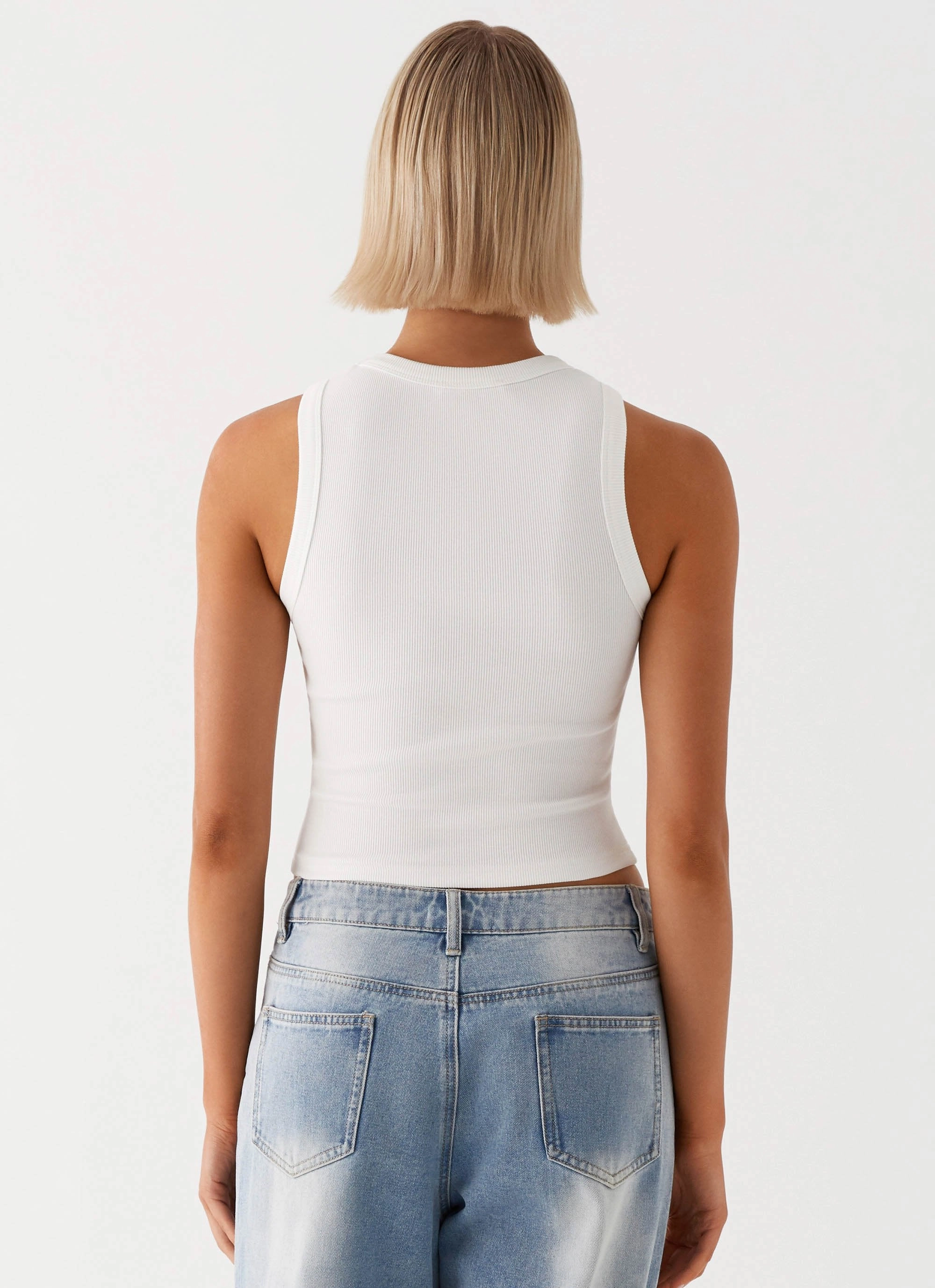 Veda Tank Top - White Non Slip Shoulder Seams Comfy Cardigan