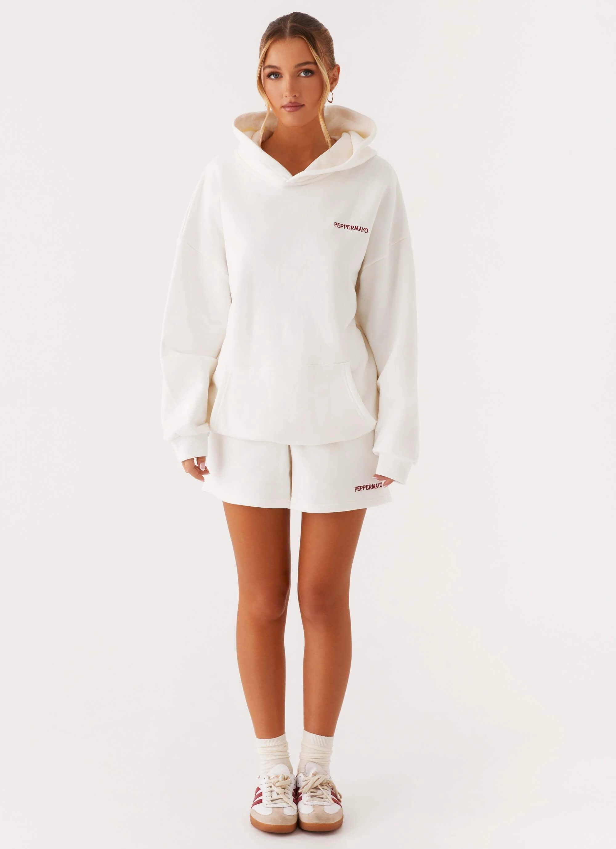 Minimalist Design Low Profile Collar Signature Oversized Hoodie - Ivory