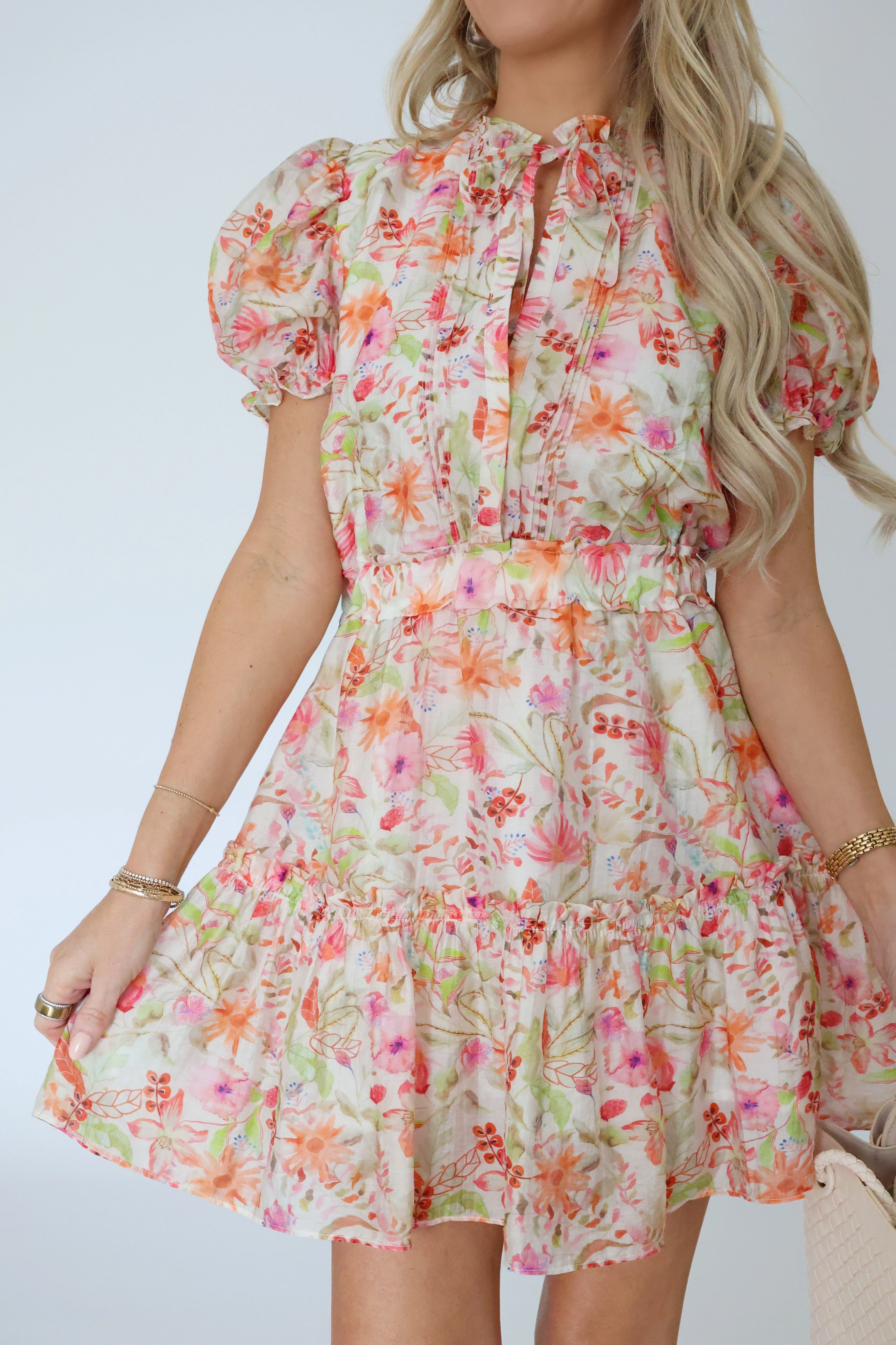 Elasticated Trim Ribbed Neckline Sutton Floral Mini Dress (FINAL SALE)