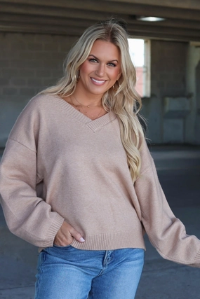 Comfortable Layer Erin V-Neck Sweater - Beige