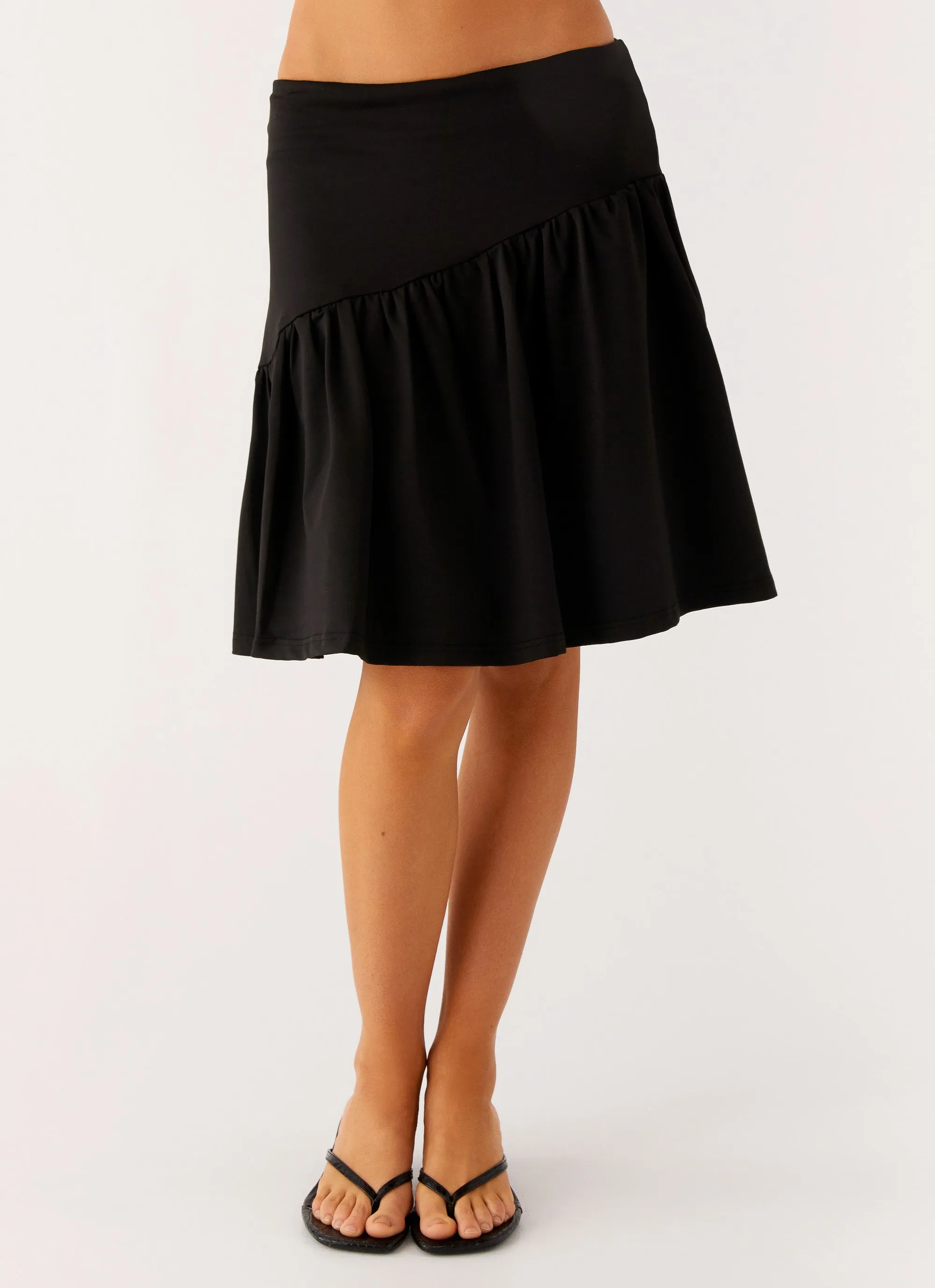 Rayna Midi Skirt - Black Reinforced Hemline Fashion Detail