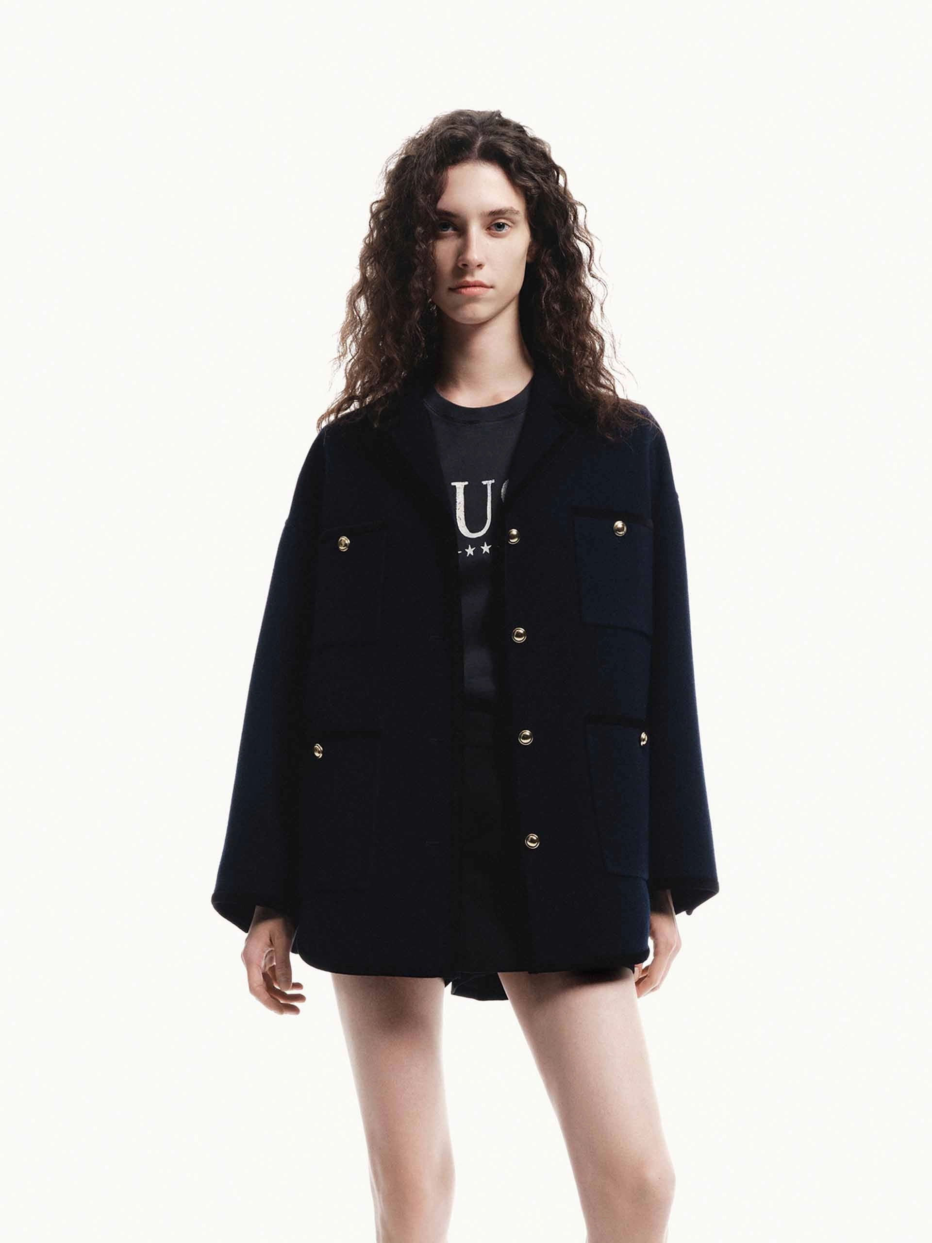 Anytime Outer Fit Wet Wicking Metallic Button Wool Coat